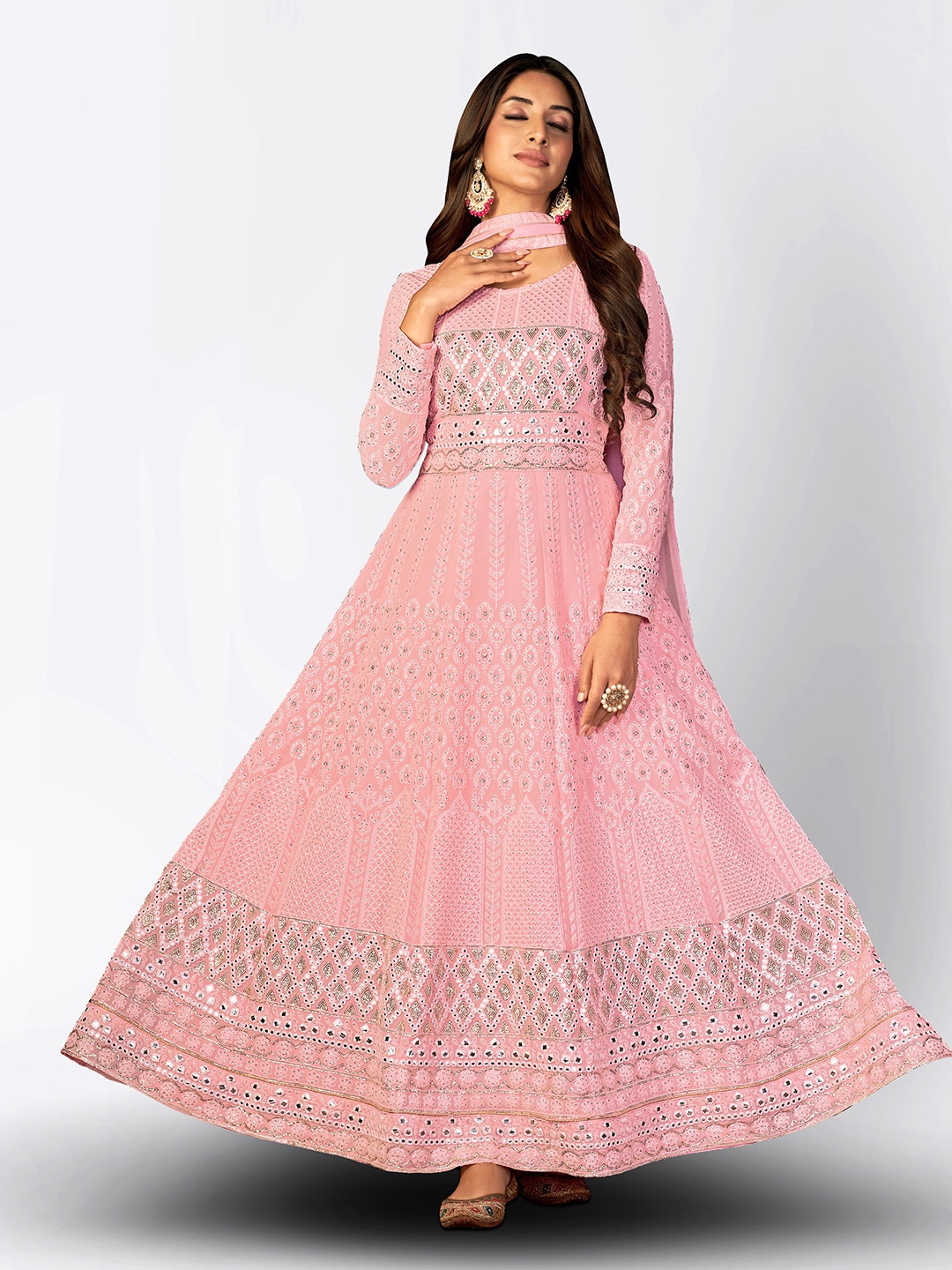 

Divine International Trading Co Embroidered Semi-Stitched Dress Material, Peach