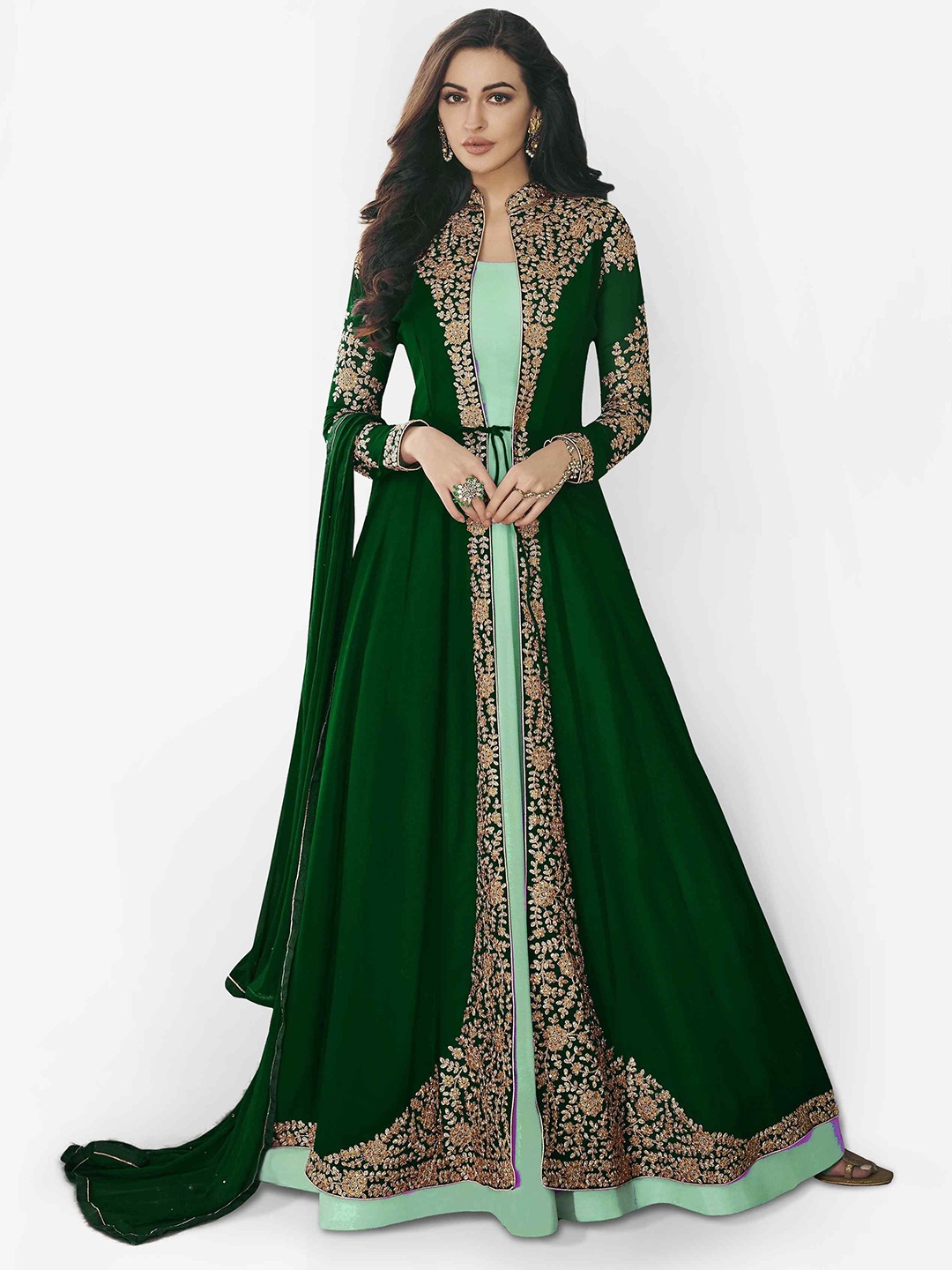 

Divine International Trading Co Ethnic Motifs Embroidered Semi-Stitched Dress Material, Green