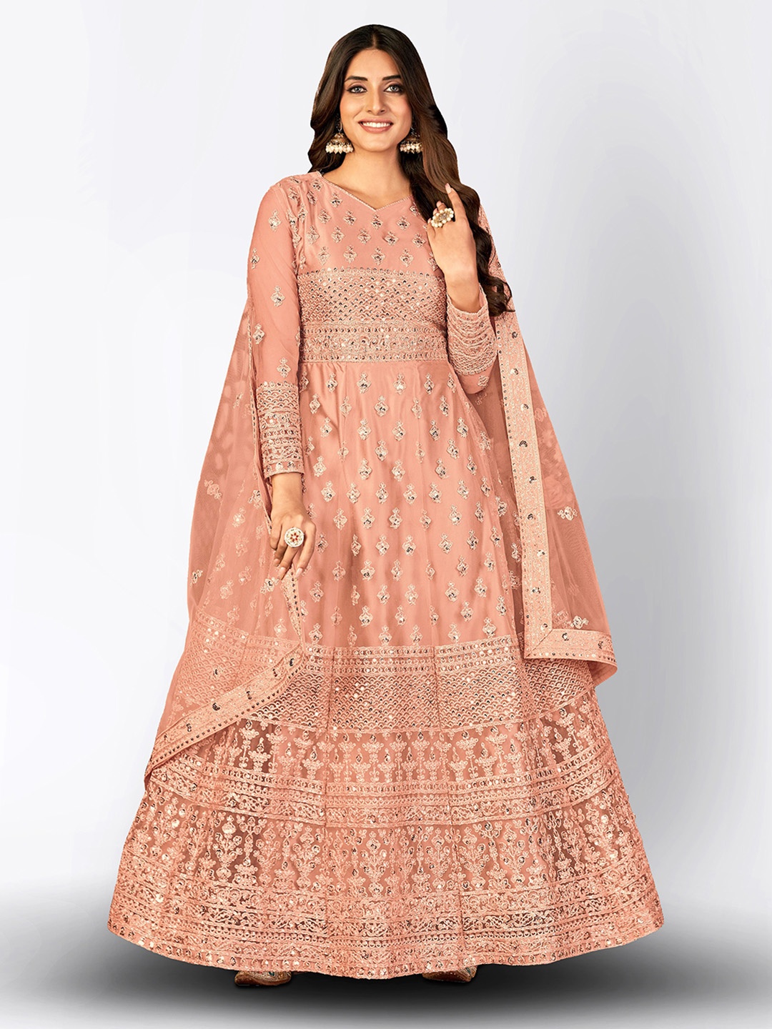 

Divine International Trading Co Embroidered Semi-Stitched Dress Material, Peach