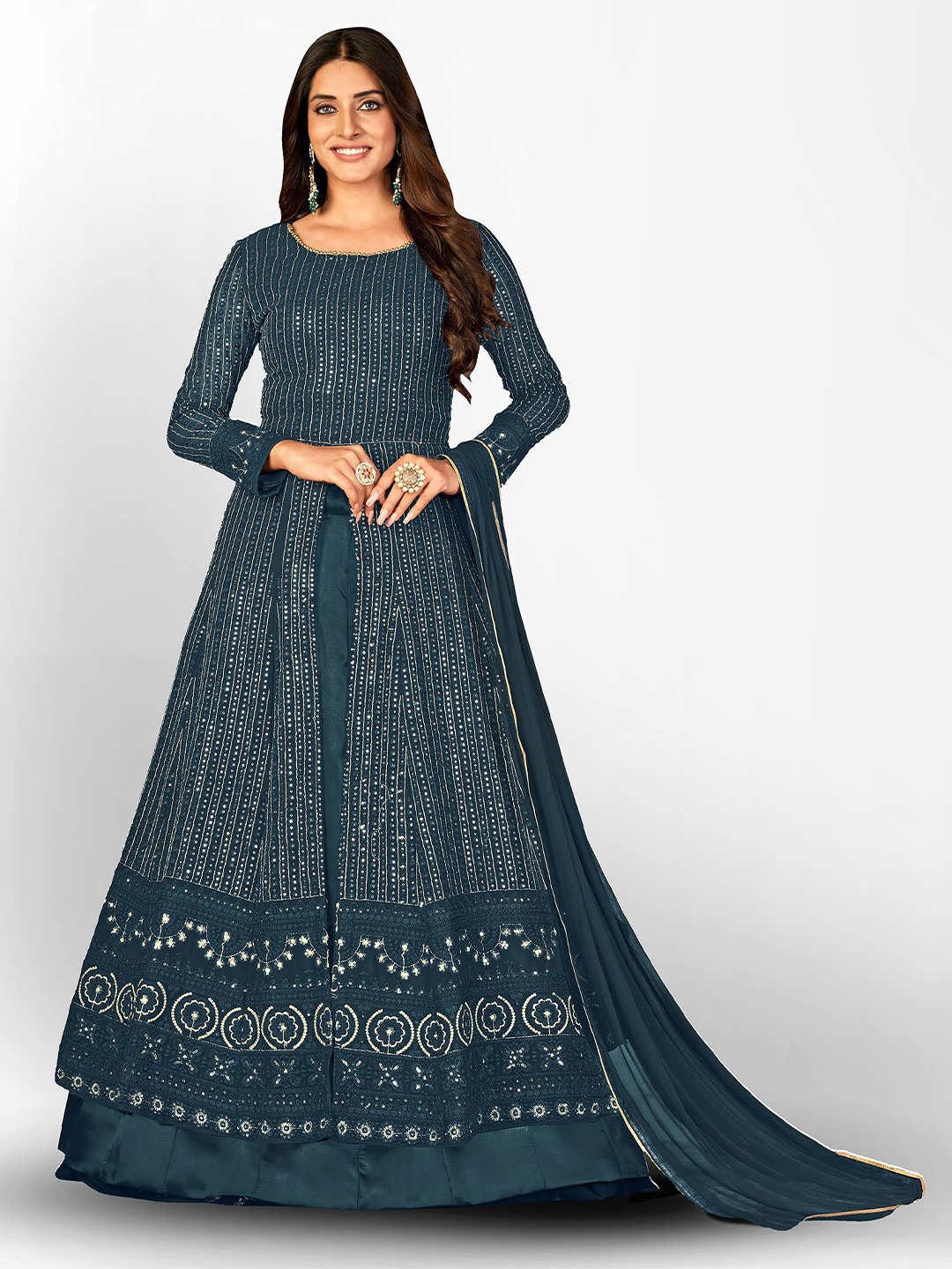 

Divine International Trading Co Ethnic Motifs Embroidered Semi-Stitched Dress Material, Green