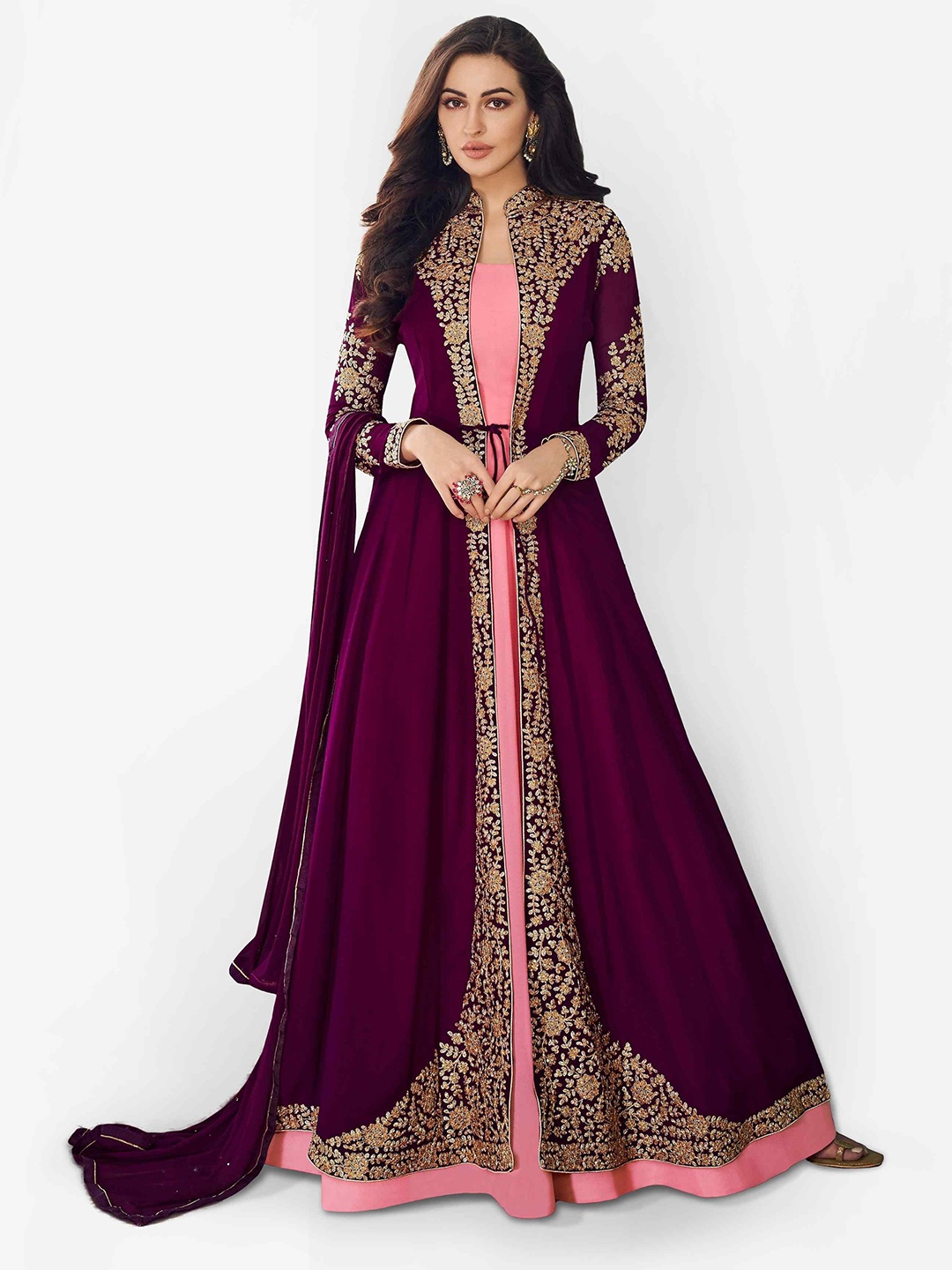 

Divine International Trading Co Floral Embroidered Semi-Stitched Dress Material, Purple