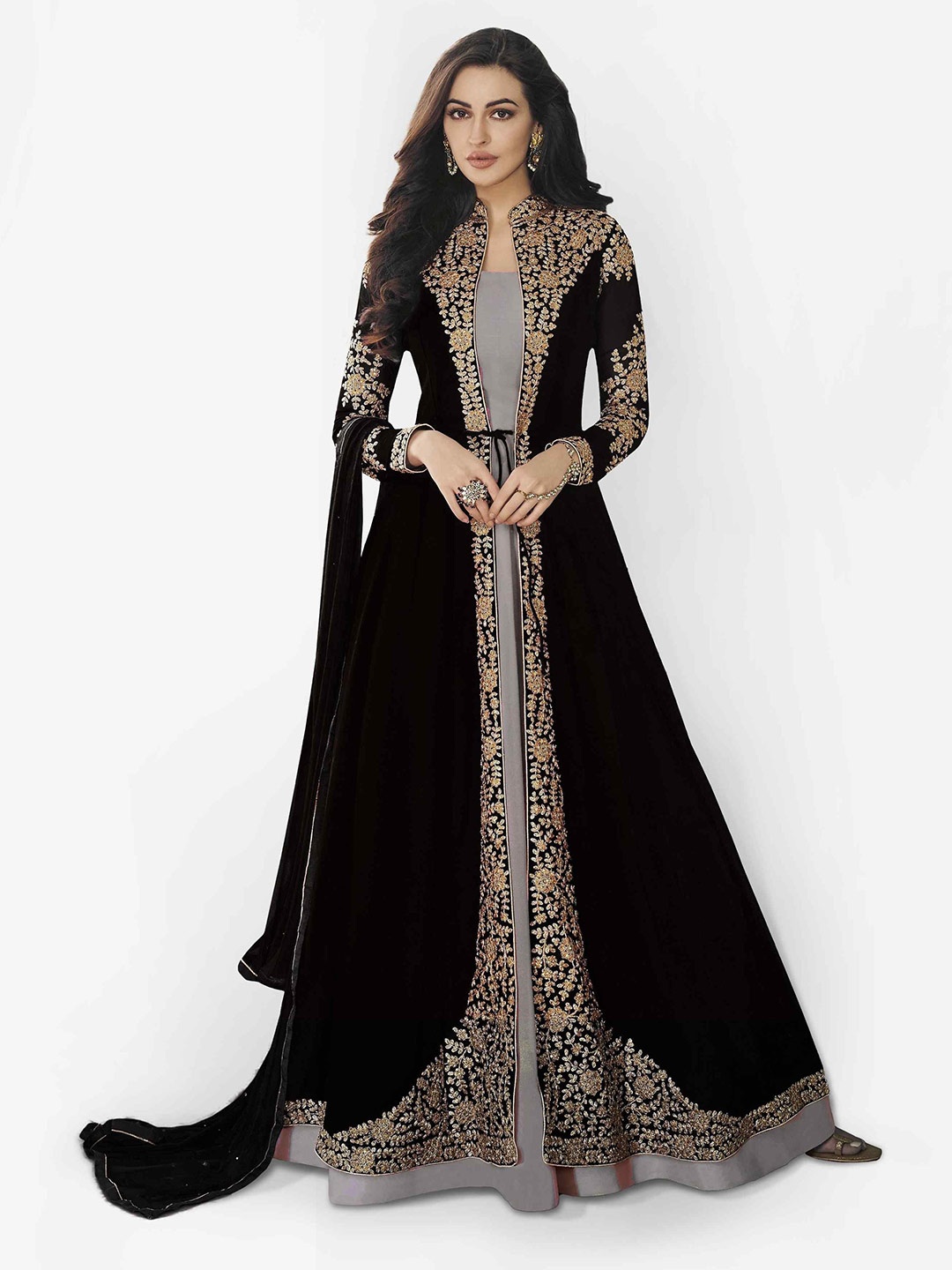 

Divine International Trading Co Embroidered Semi-Stitched Dress Material, Black