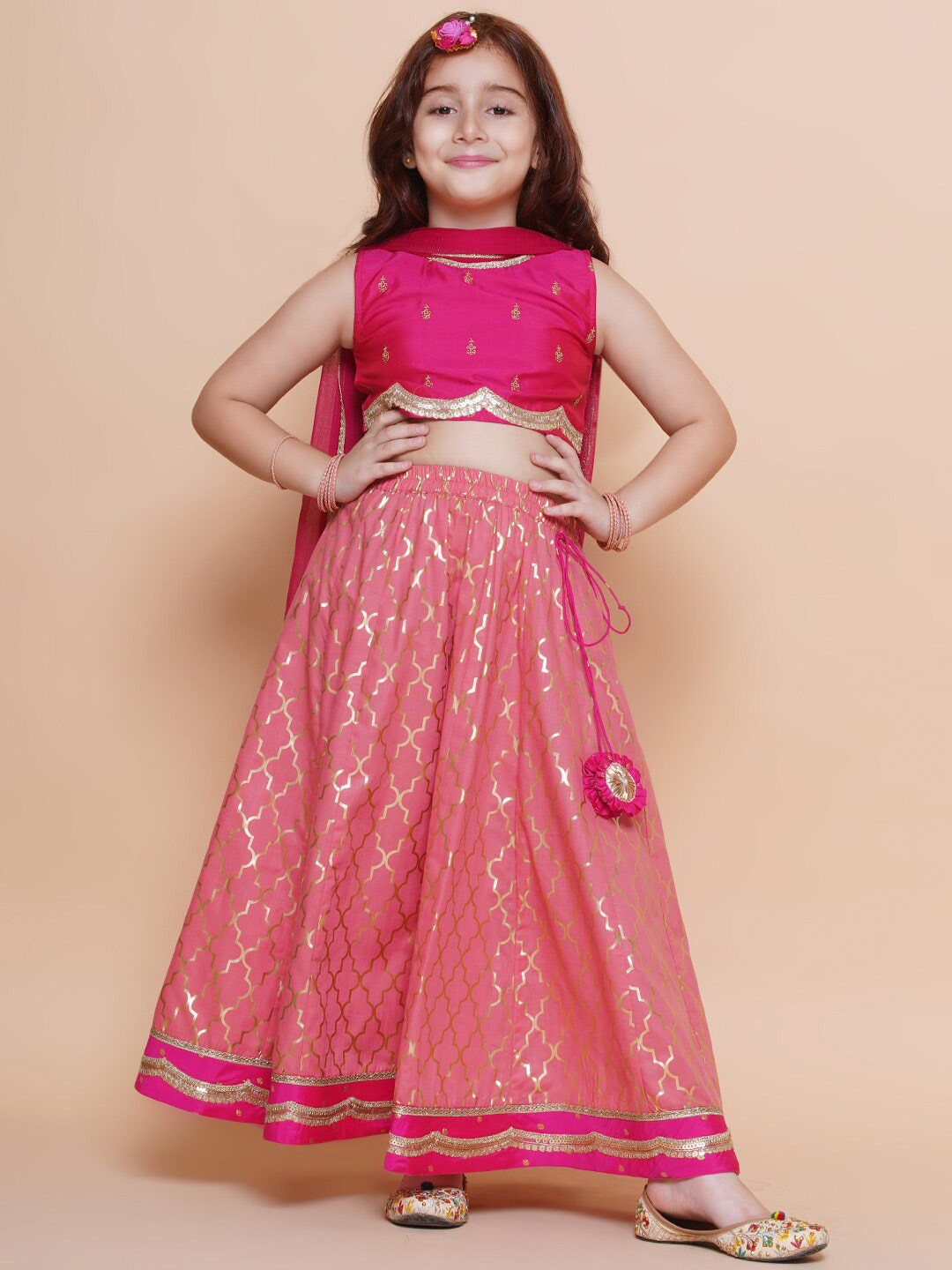 

Bitiya by Bhama Girls Embroidered Ready to Wear Lehenga & Blouse With Dupatta, Peach