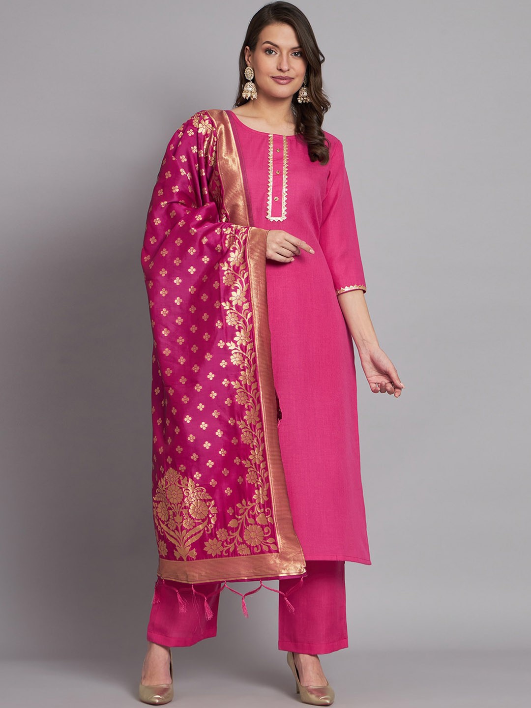 

KALINI Gotta Patti Pure Cotton Kurta With Trousers & Dupatta, Magenta