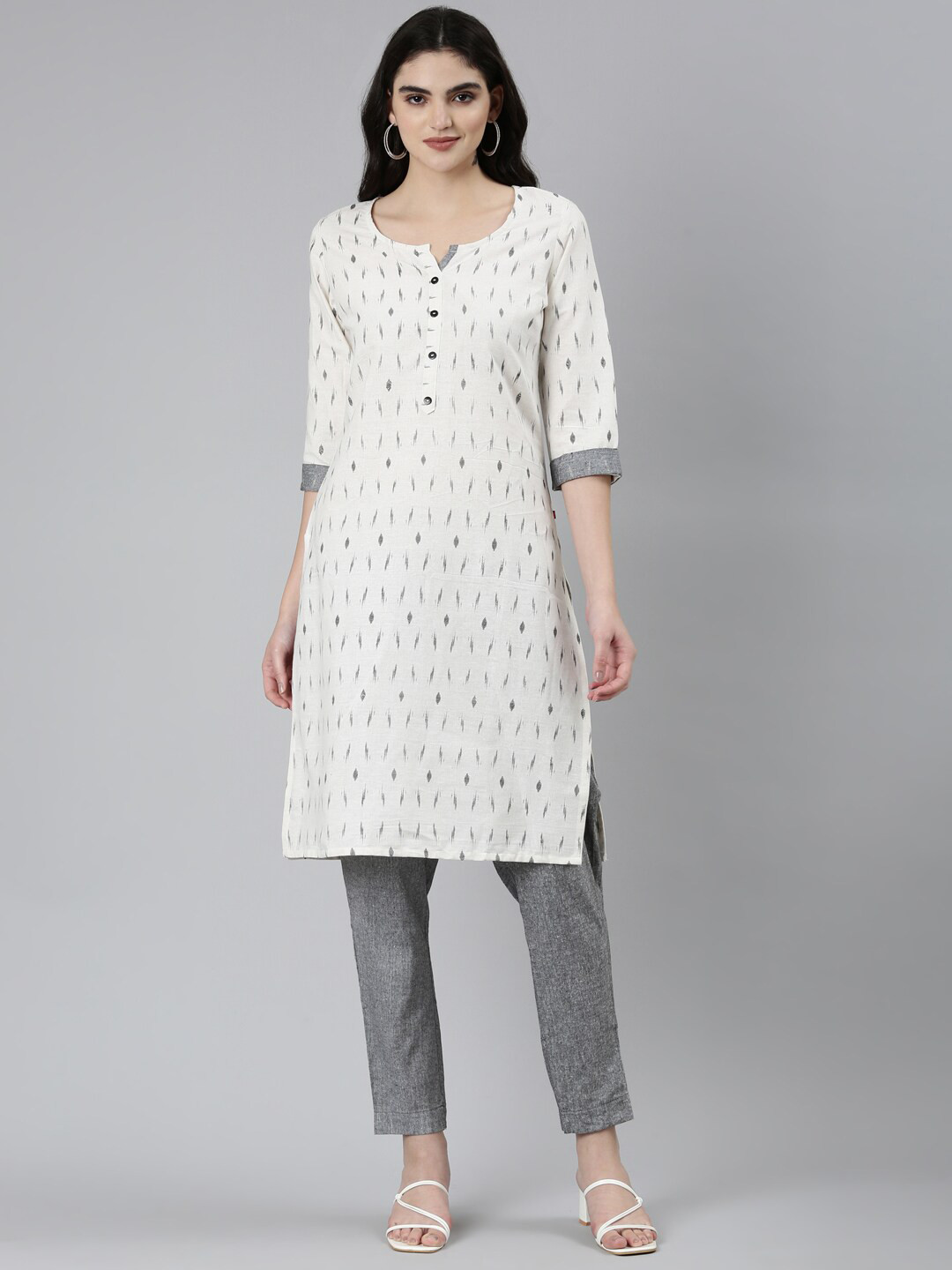 

Marcia Geometric Printed Cotton Straight Kurta, White