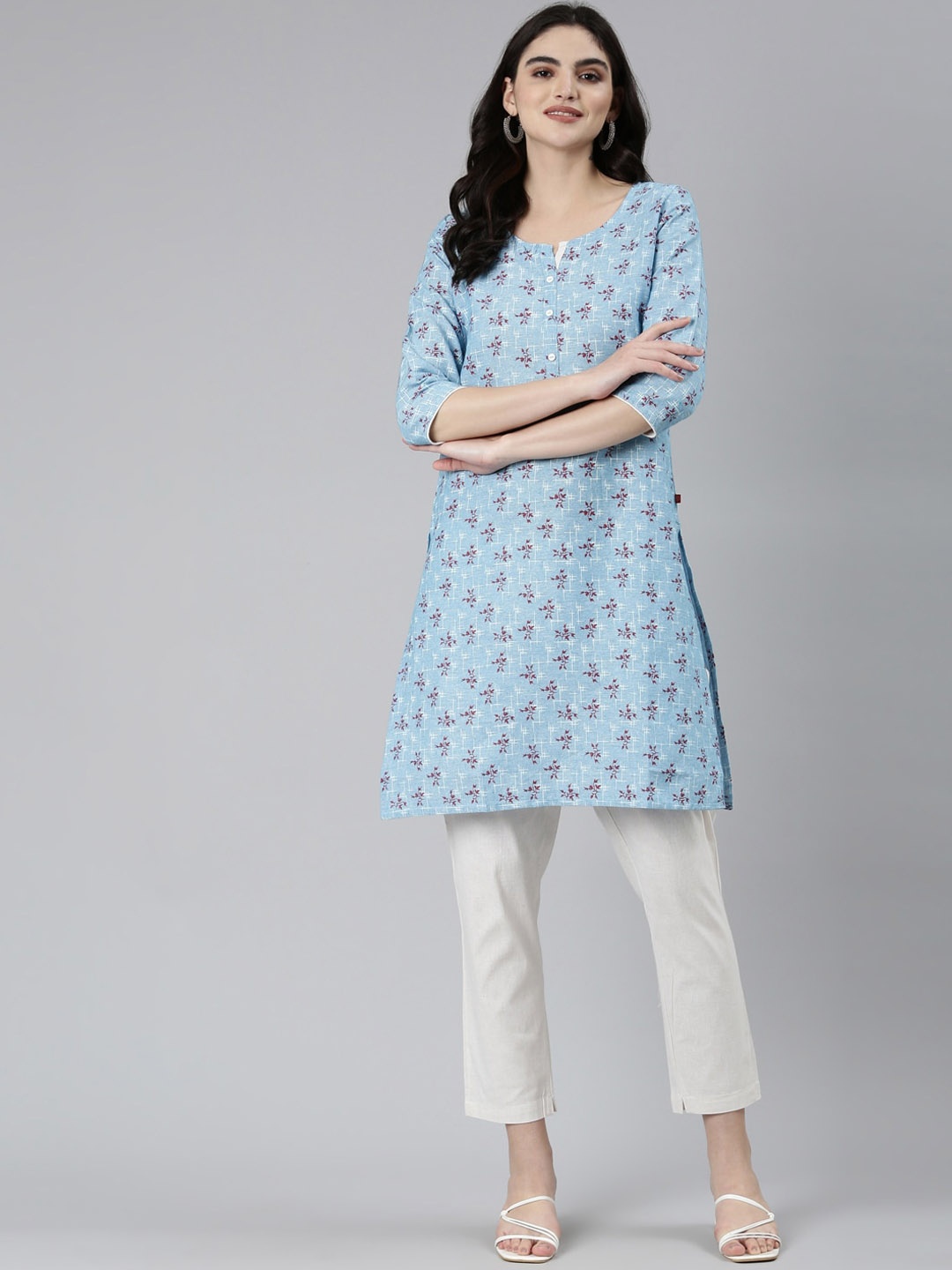 

Marcia Floral Printed Cotton Straight Kurta, Blue