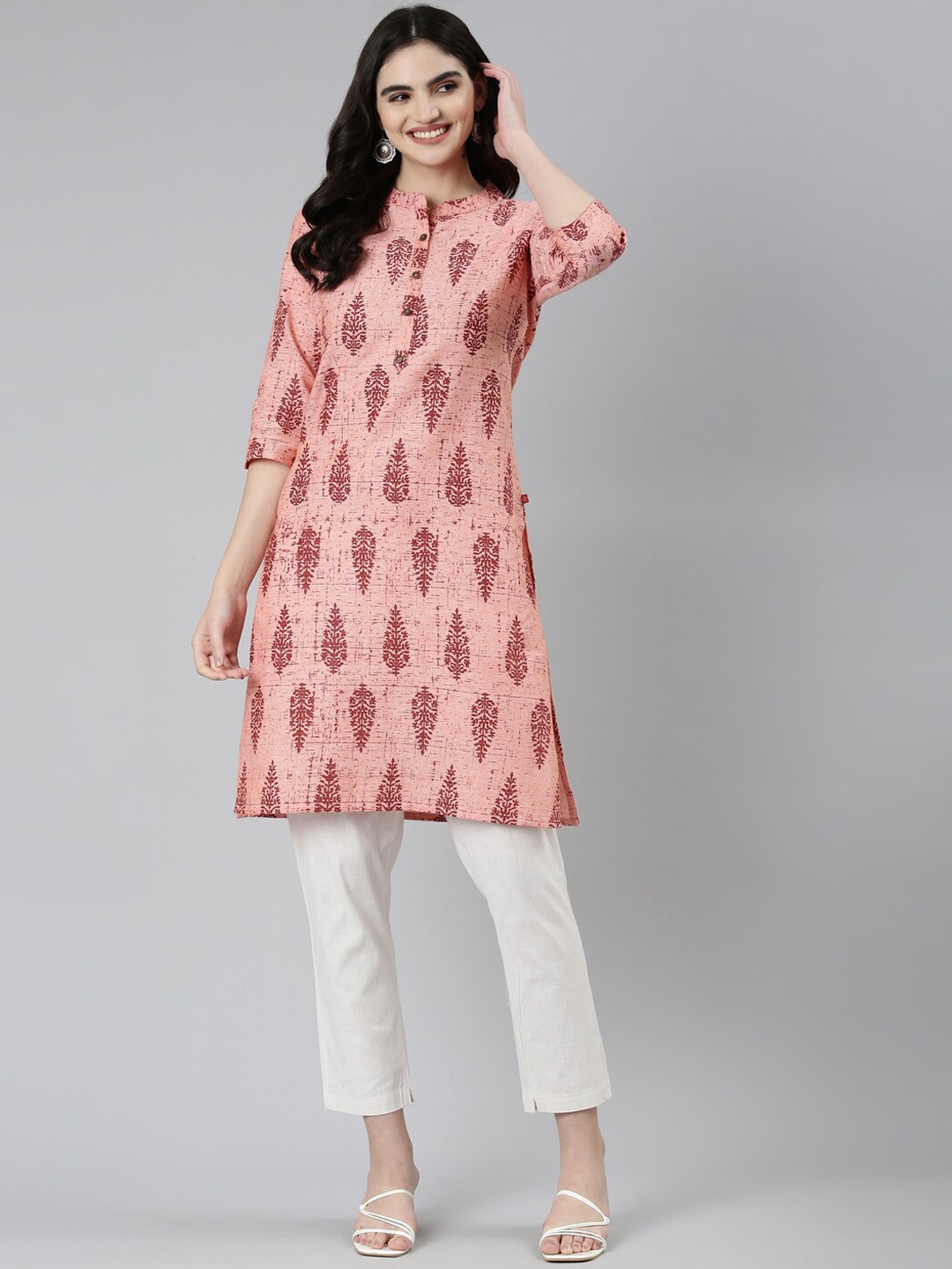 

Marcia Ethnic Motifs Printed Cotton Straight Kurta, Pink