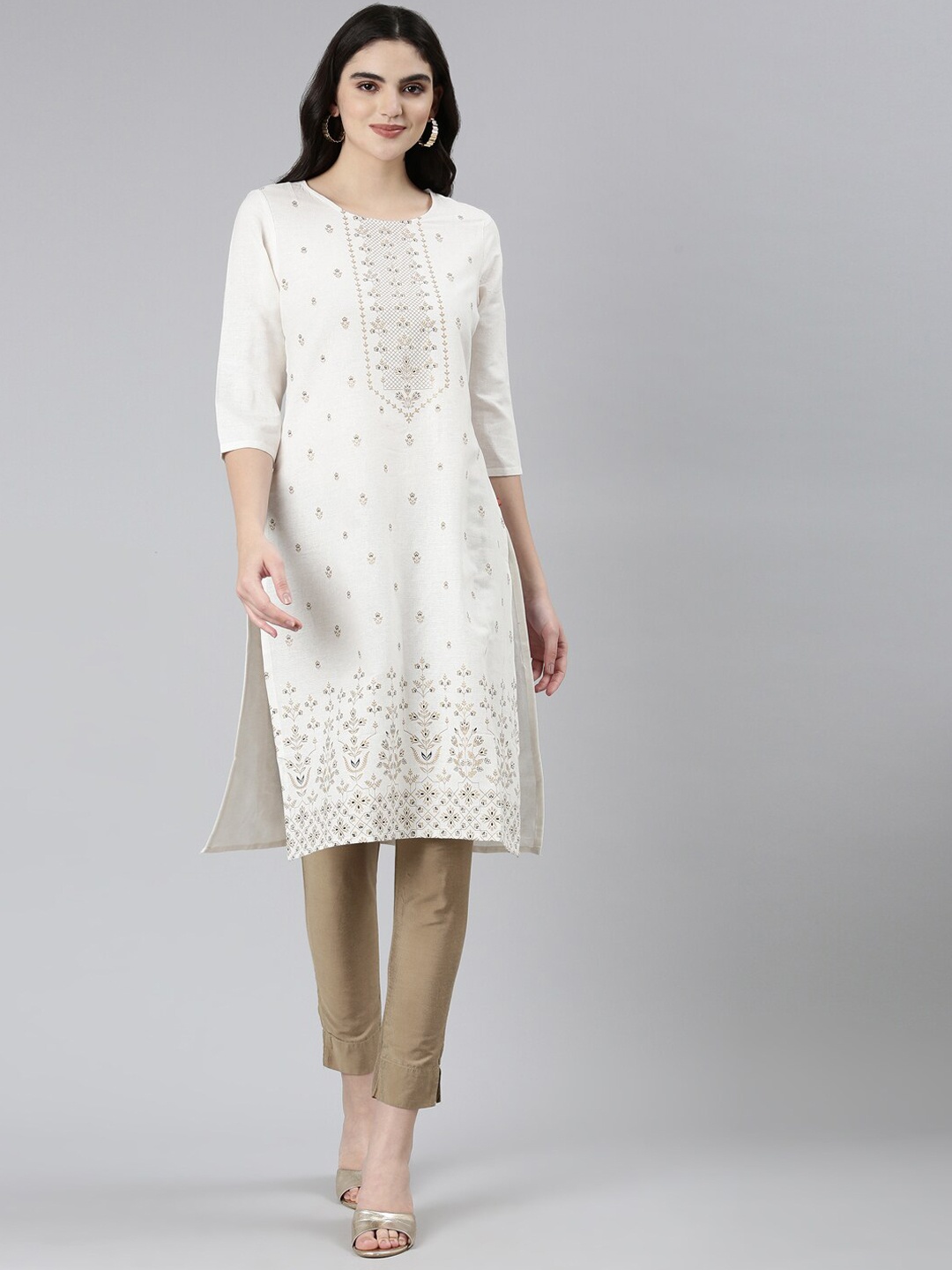 

Marcia Ethnic Motifs Printed Cotton Straight Kurta, White