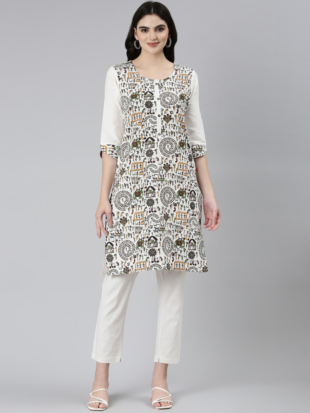 

Marcia Tribal Printed Cotton Straight Kurta, Off white