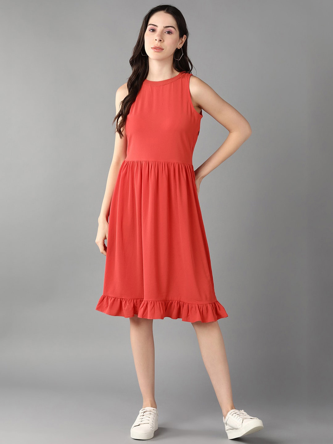 

Roadster Round Neck Sleeveless Fit & Flared Dress, Orange