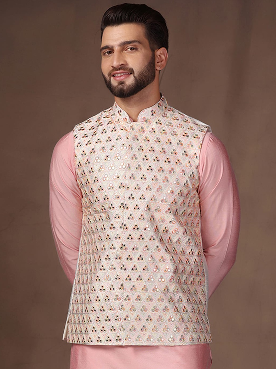 

KISAH Embellished Mandarin Collar Nehru Jacket, Off white