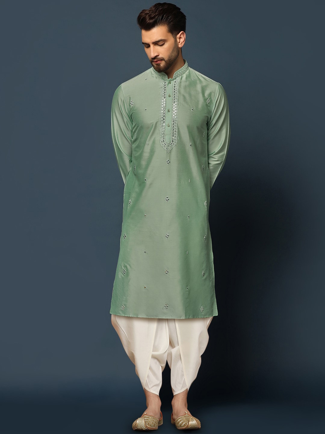 

KISAH Embroidered Regular Kurta with Dhoti Pants, Green