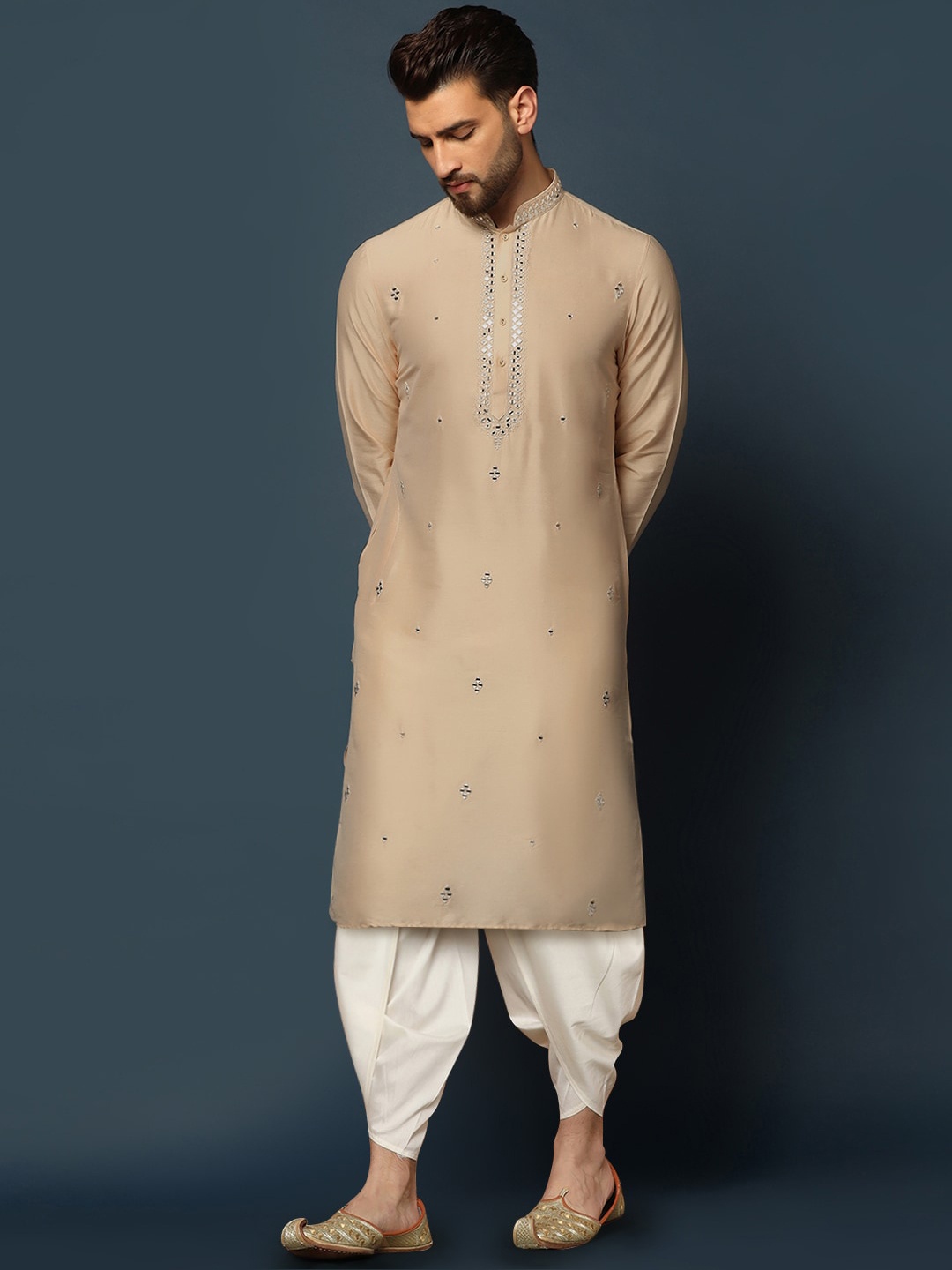 

KISAH Regular Mirror Work Kurta With Dhoti Pants, Peach