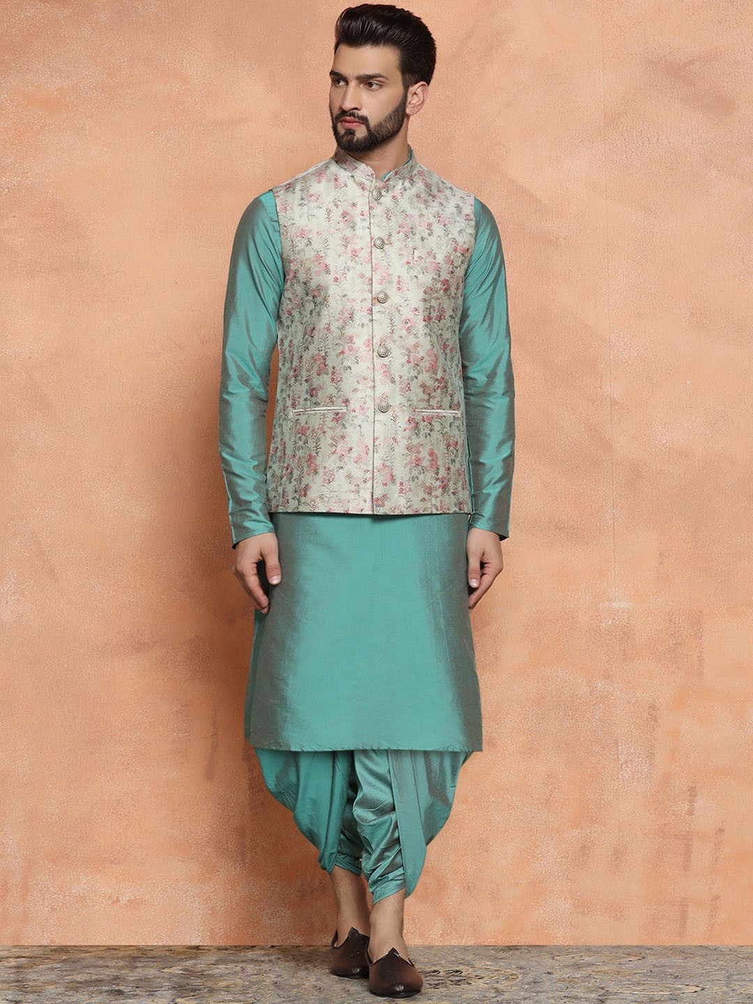 

KISAH Mandarin Collar Regular Kurta With Dhoti Pants, Green