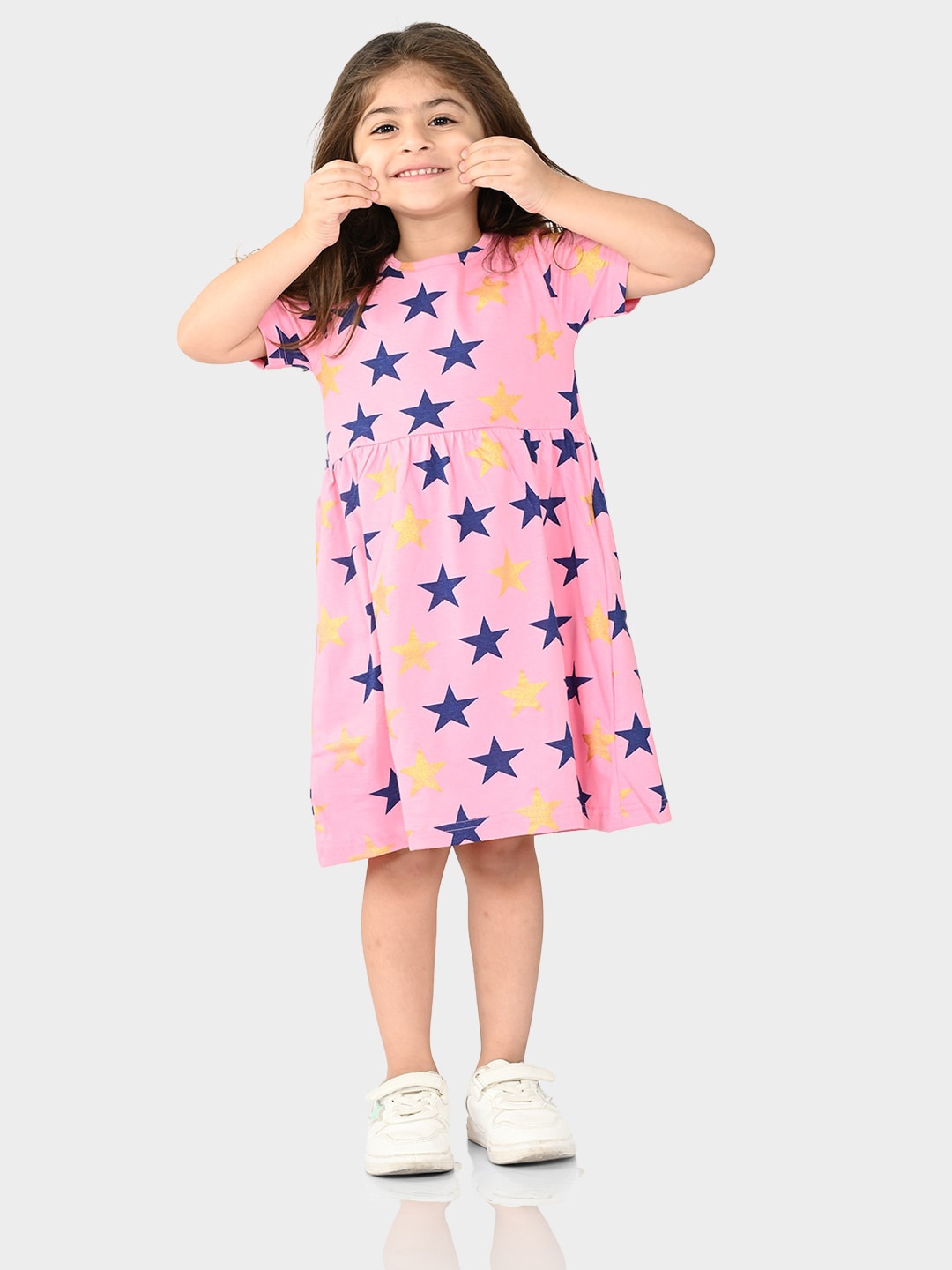 

BONKIDS Conversational Printed Cotton A-Line Dress, Pink