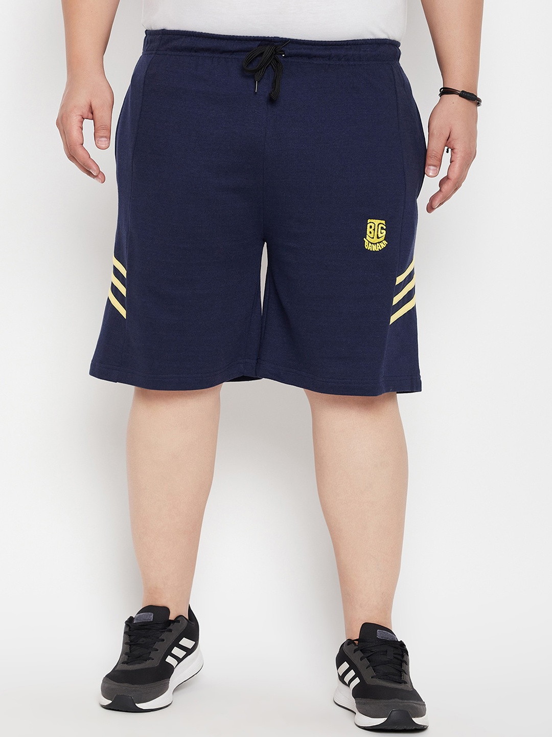 

bigbanana Men Plus Size Striped Mid Rise Cotton Shorts, Navy blue