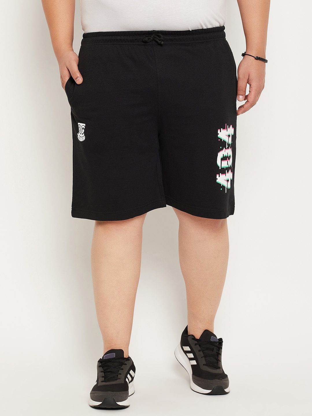 

bigbanana Men Plus Size Typography Printed Antimicrobial Technology Shorts, Black
