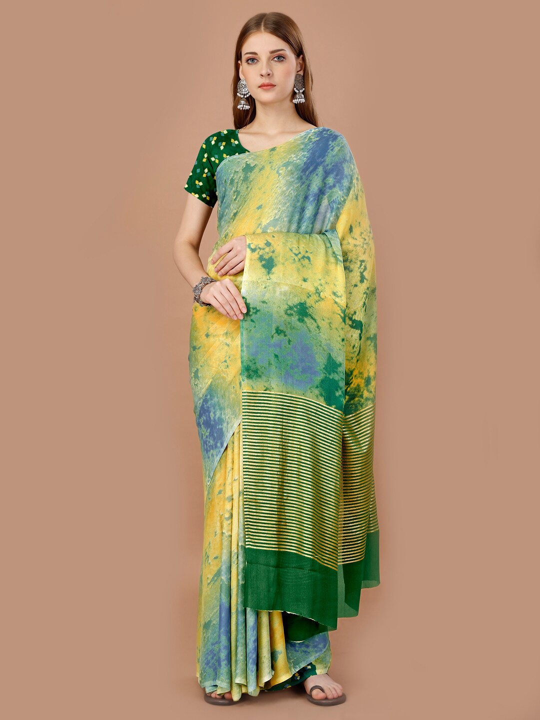 

KALINI Printed Pure Georgette Saree, Green