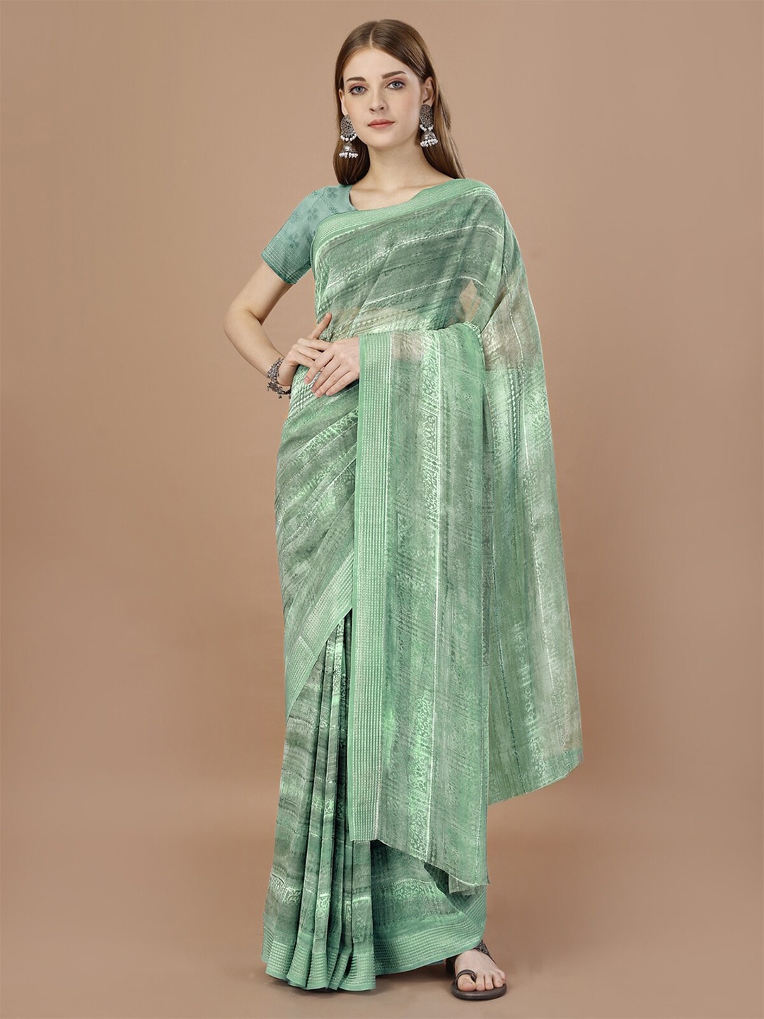 

KALINI Ethnic Motifs Printed Pure Georgette Saree, Green