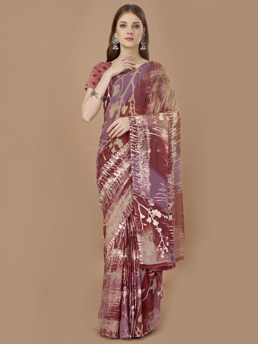 

KALINI Printed Pure Georgette Saree, Brown