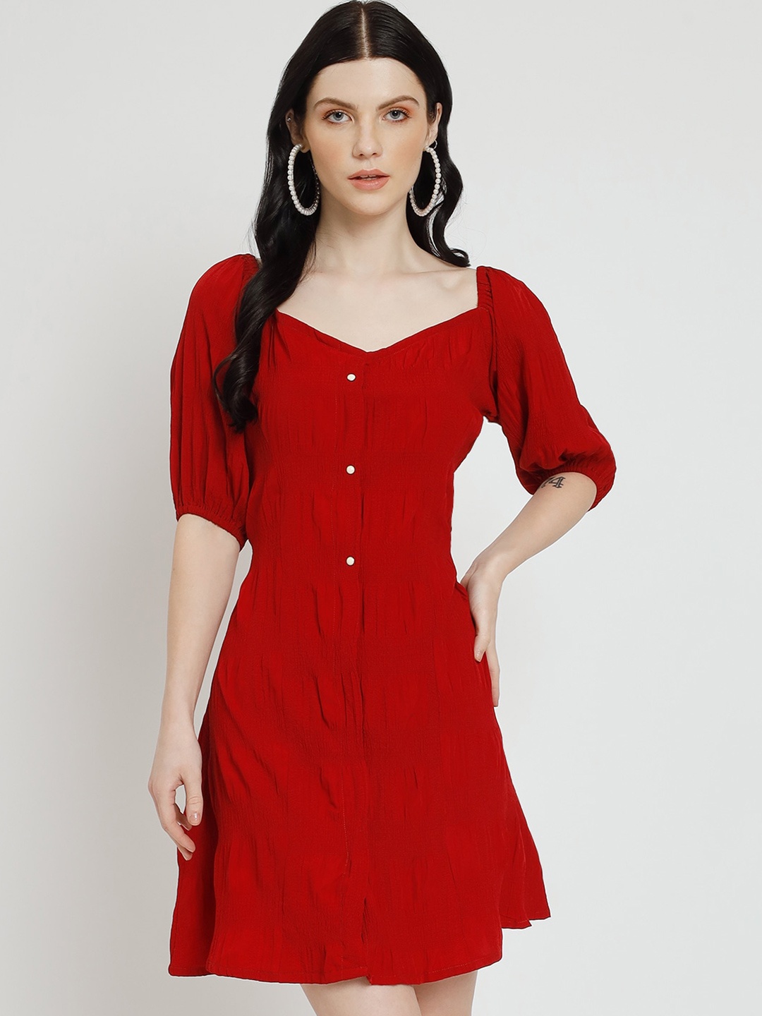 

SHABLON Sweetheart Neck A-Line Mini Dress, Maroon