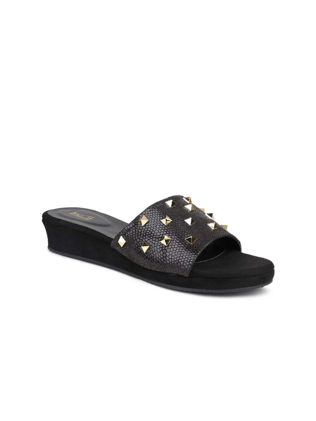 

Inc 5 Open Toe Metal Studded Wedges Heels, Black