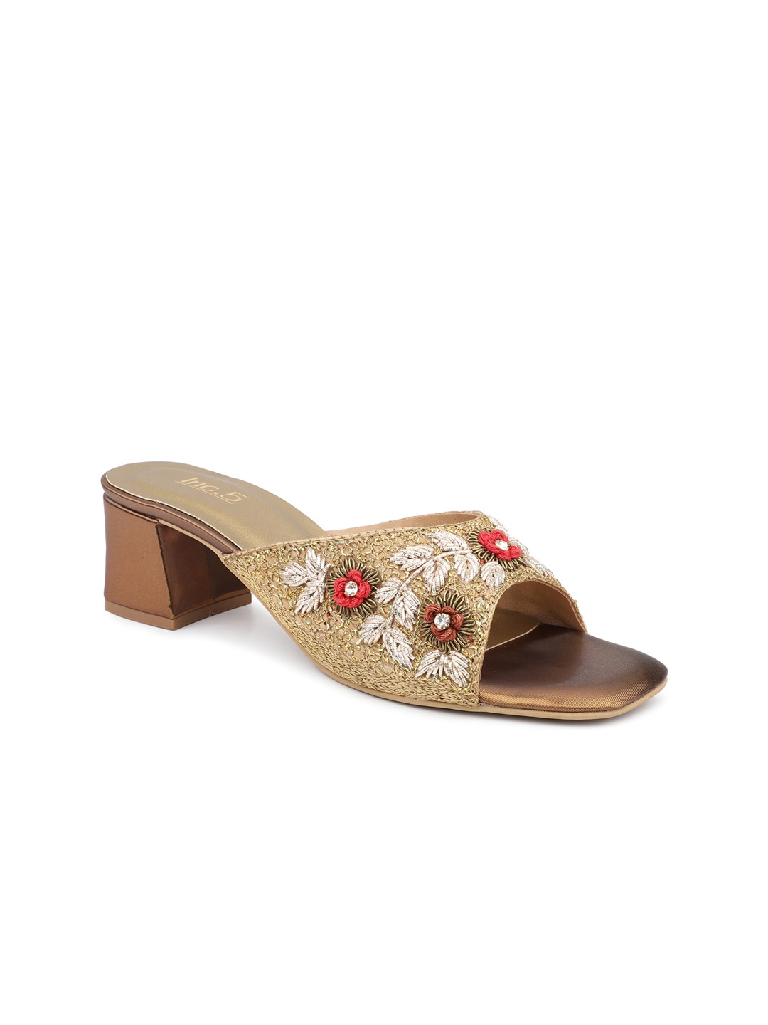 

Inc 5 Embroidered Open Toe Block Heels, Gold