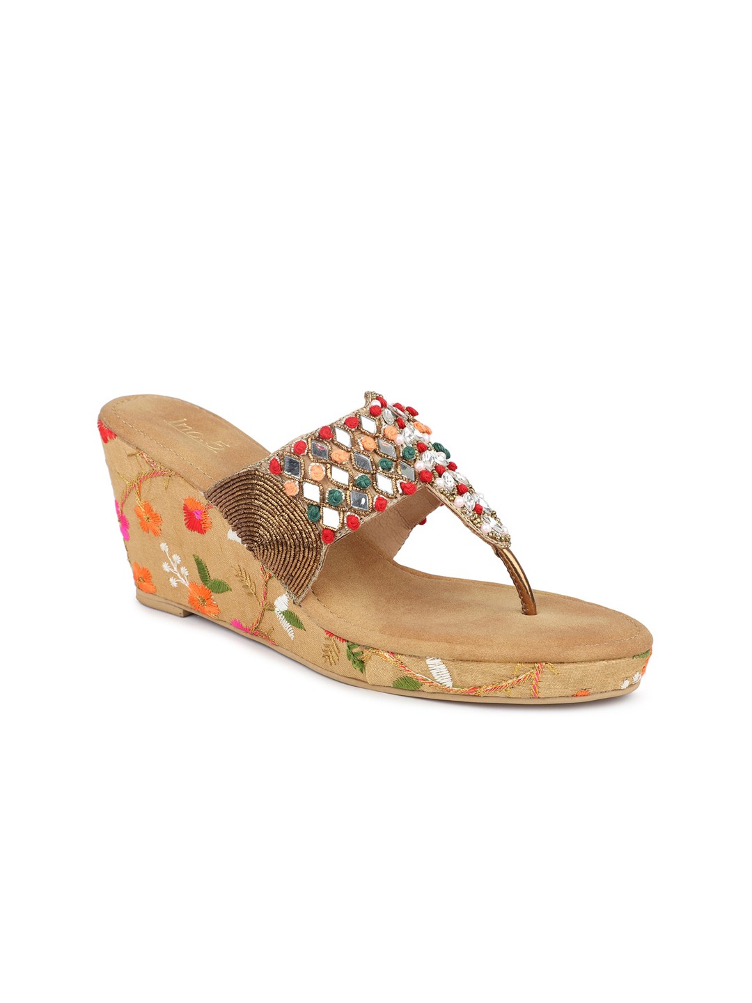 

Inc 5 Embellished Embroidered Wedge Heels, Gold