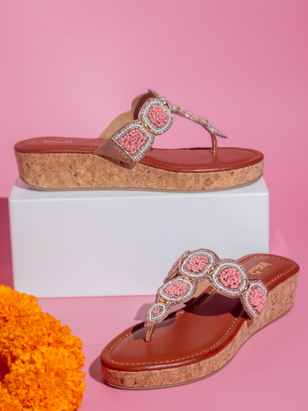 

Inc 5 Ethnic Embellished Wedges Heels, Rose gold