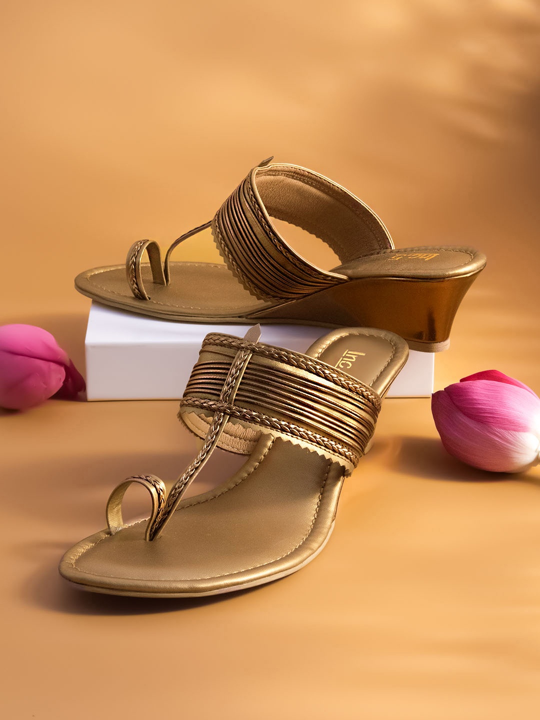 

Inc 5 Ethnic Braided One Toe Wedges, Gold