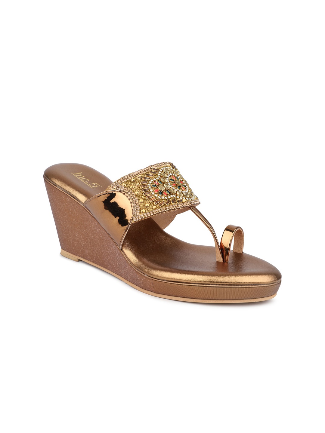 

Inc 5 Embellished Ethnic Wedge Heels, Gold