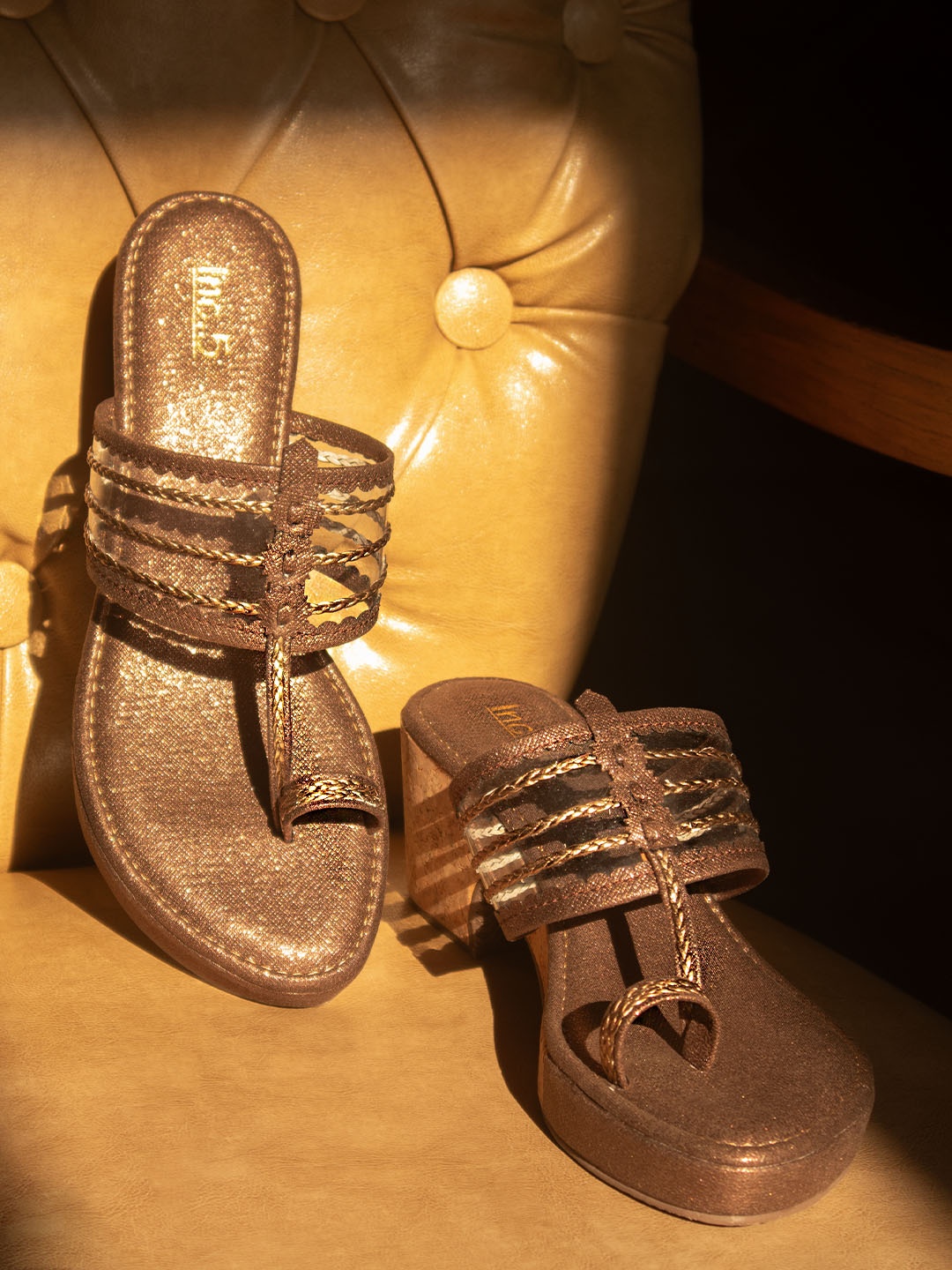 

Inc 5 Ethnic - Embellished One-Toe Platform Heels, Bronze