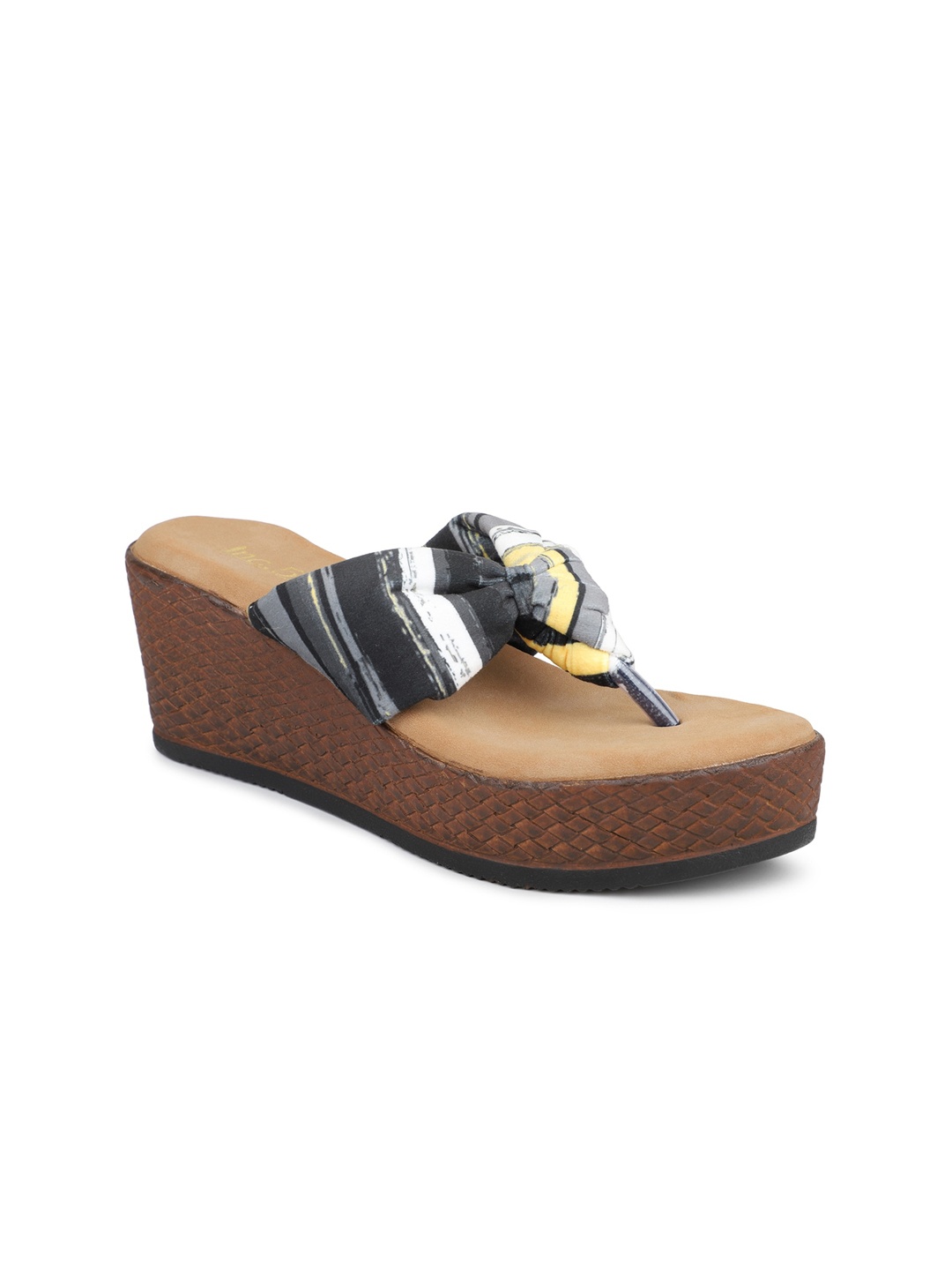 

Inc 5 Printed Open Toe Wedge Heels, Black