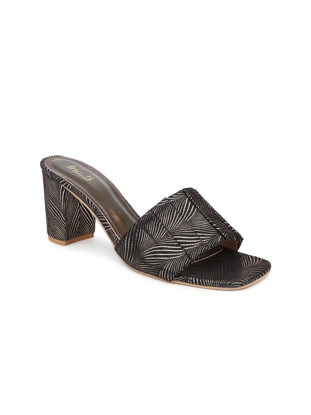 

Inc 5 Printed Open Toe Party Block Heels, Gold