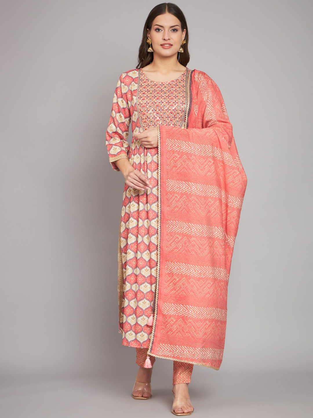 

RANGMAYEE Ethnic Motifs Printed Kurta With Trousers & Dupatta, Red