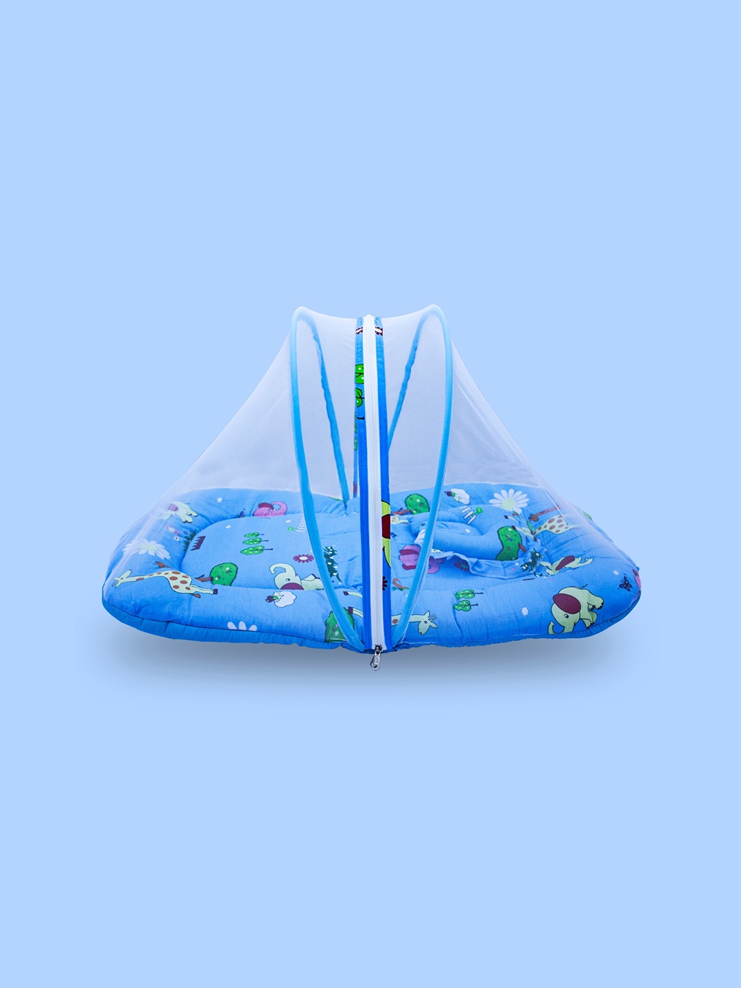 

Born Babies Printed Cotton Net Bed With Pillow, Blue