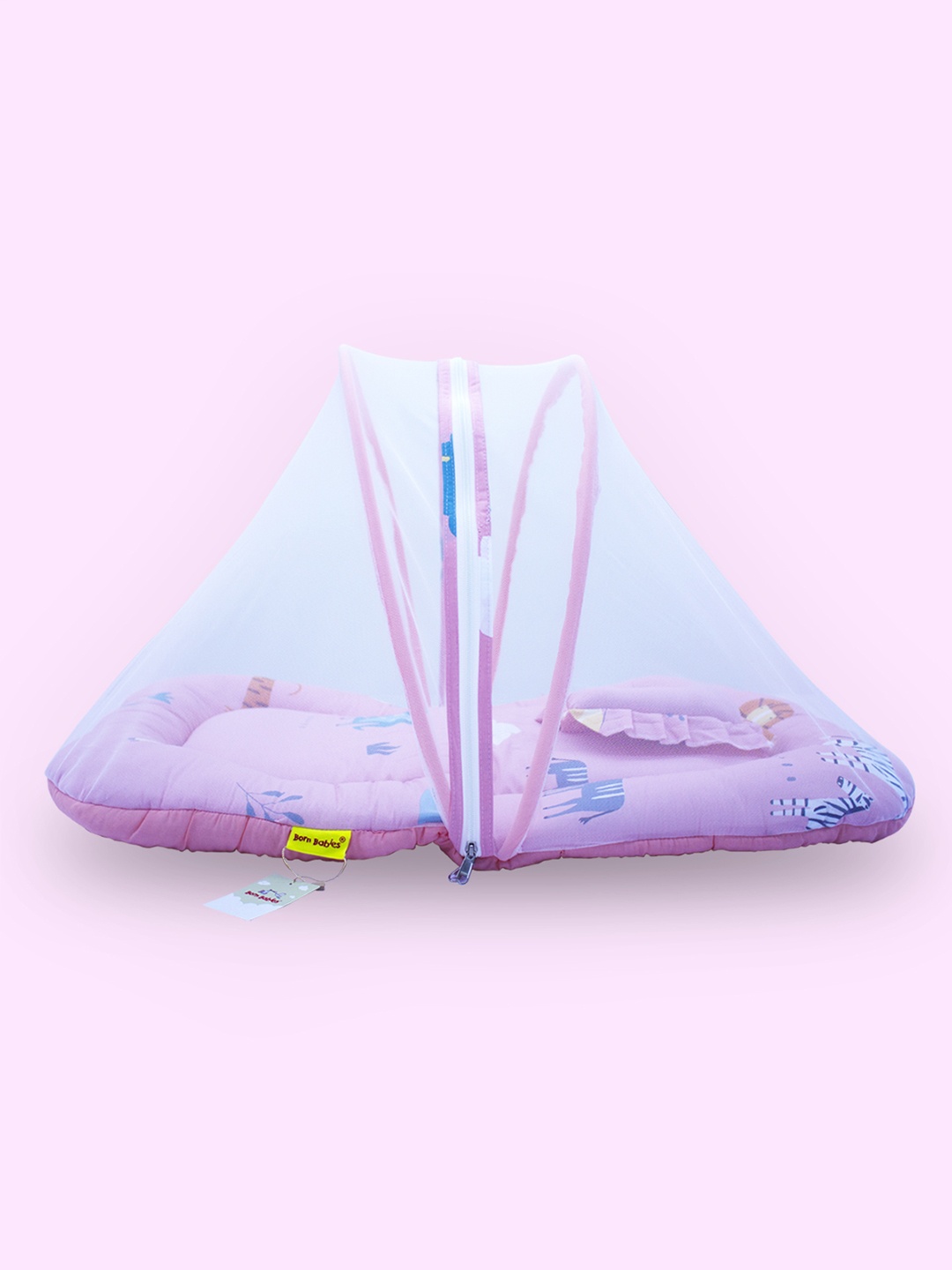 

Born Babies Baby Cotton Printed Net Bed With Pillow, Pink
