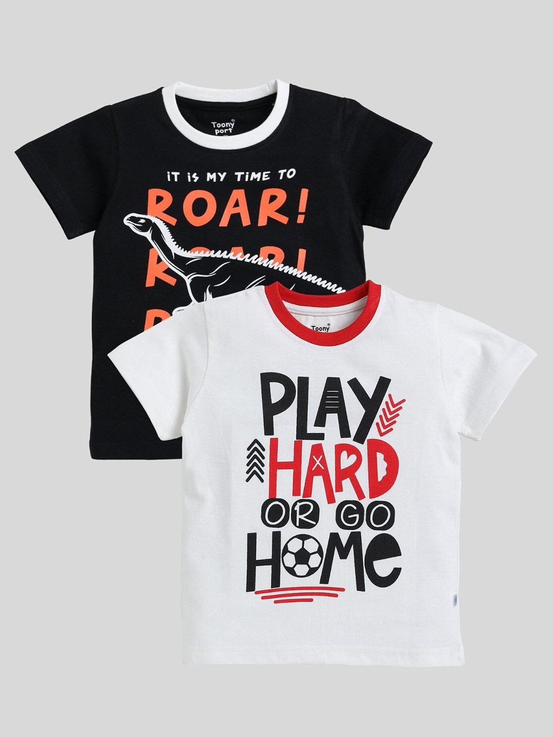 

Toonyport Boys Pack Of 2 Typography Printed Regular Fit T-shirt, Black