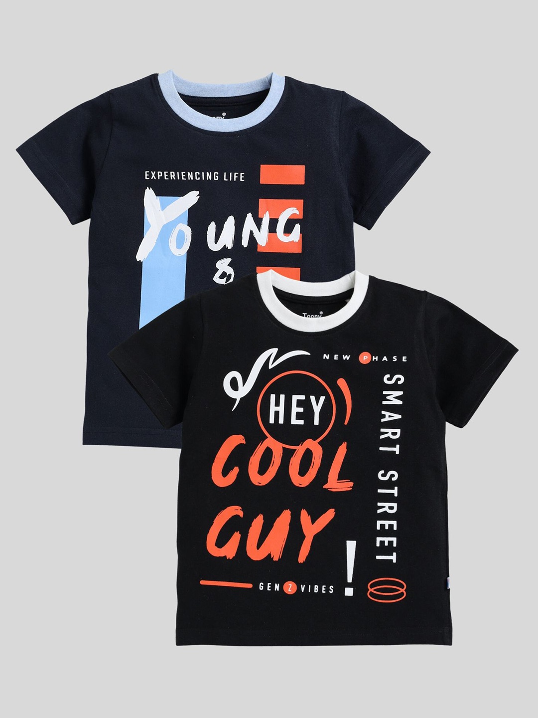 

Toonyport Boys Pack Of 2 Typography Printed Regular Fit T-shirt, Black
