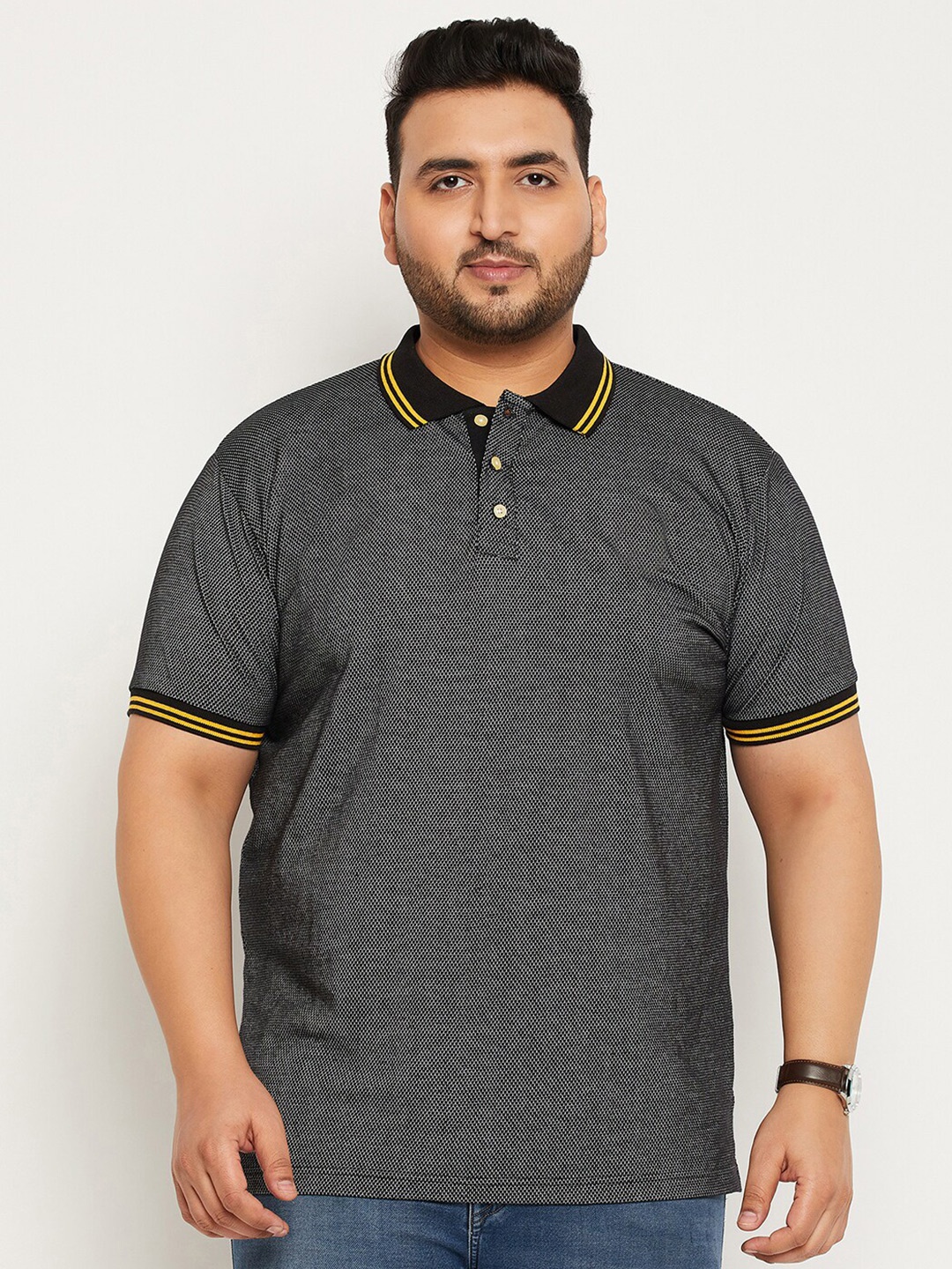

bigbanana Cotton Plus Size Polo Collar Bio Finish Regular T-shirt, Black