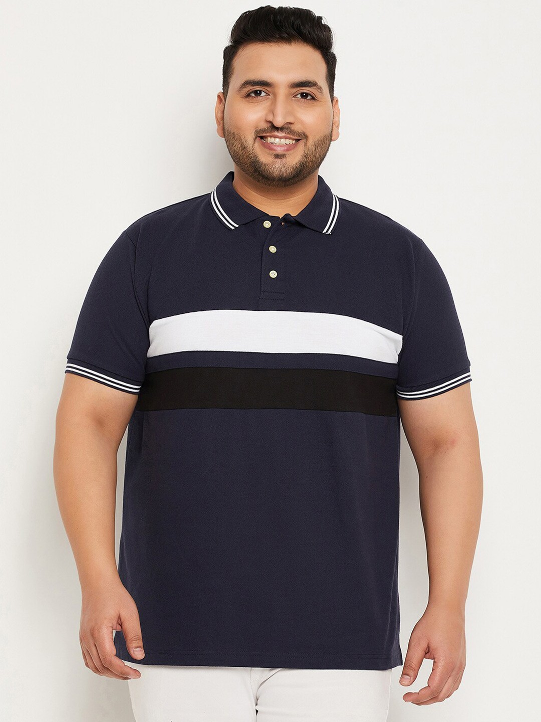 

bigbanana Plus Size Polo Collar Bio Finish Cotton T-shirt, Navy blue
