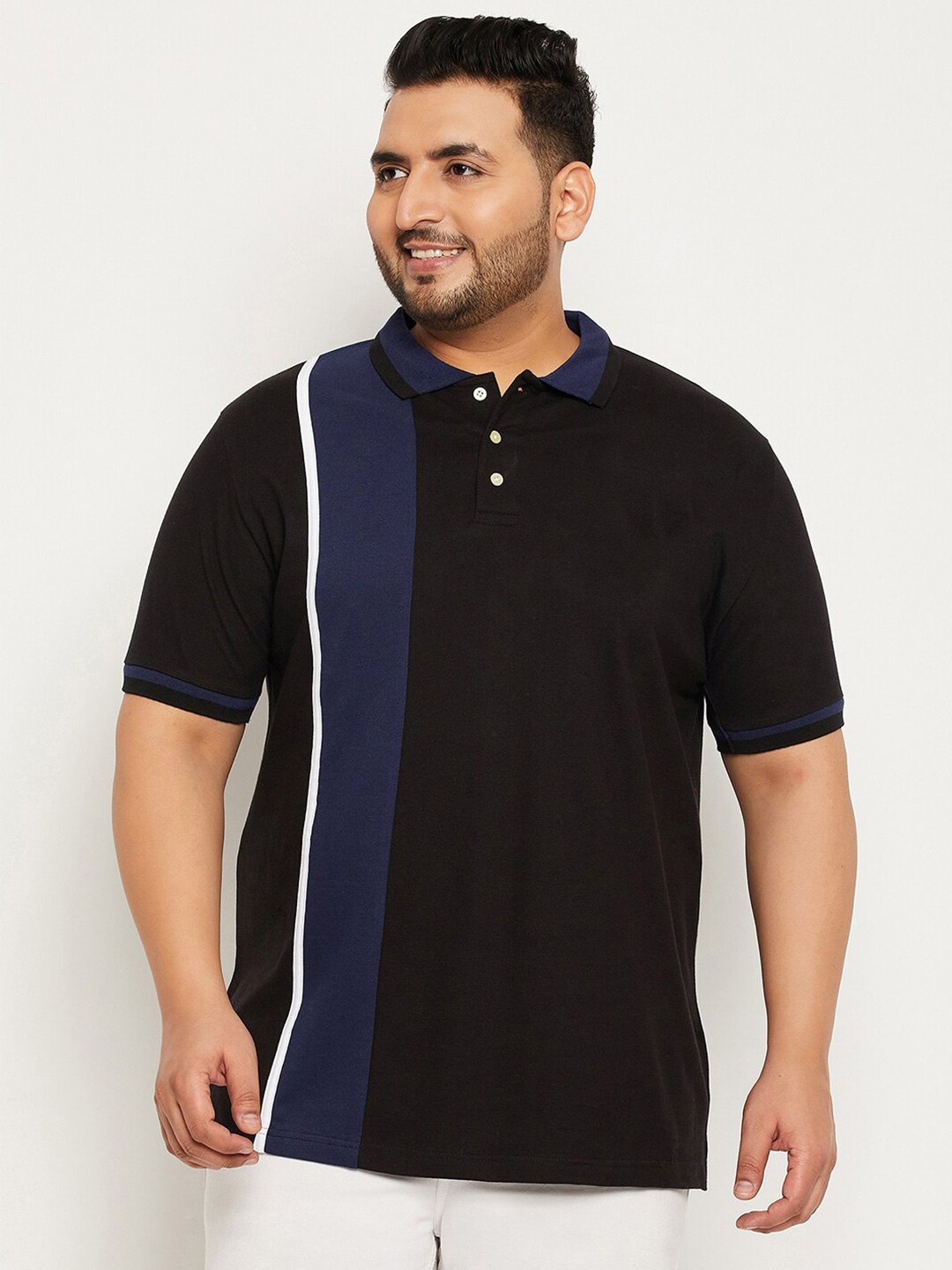 

bigbanana Plus Size Polo Collar Bio Finish Cotton T-shirt, Black