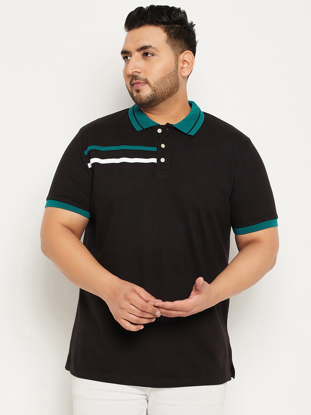 

bigbanana Plus Size Polo Collar Bio Finish Cotton T-shirt, Black