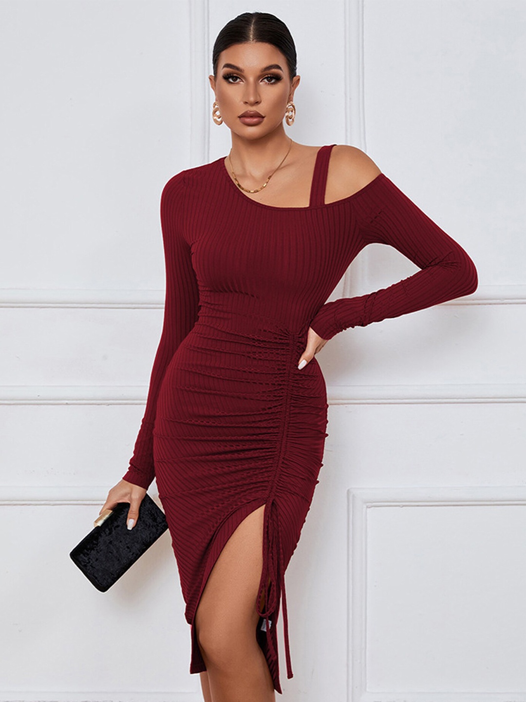 

LULU & SKY One Shoulder Bodycon Midi Dress, Burgundy