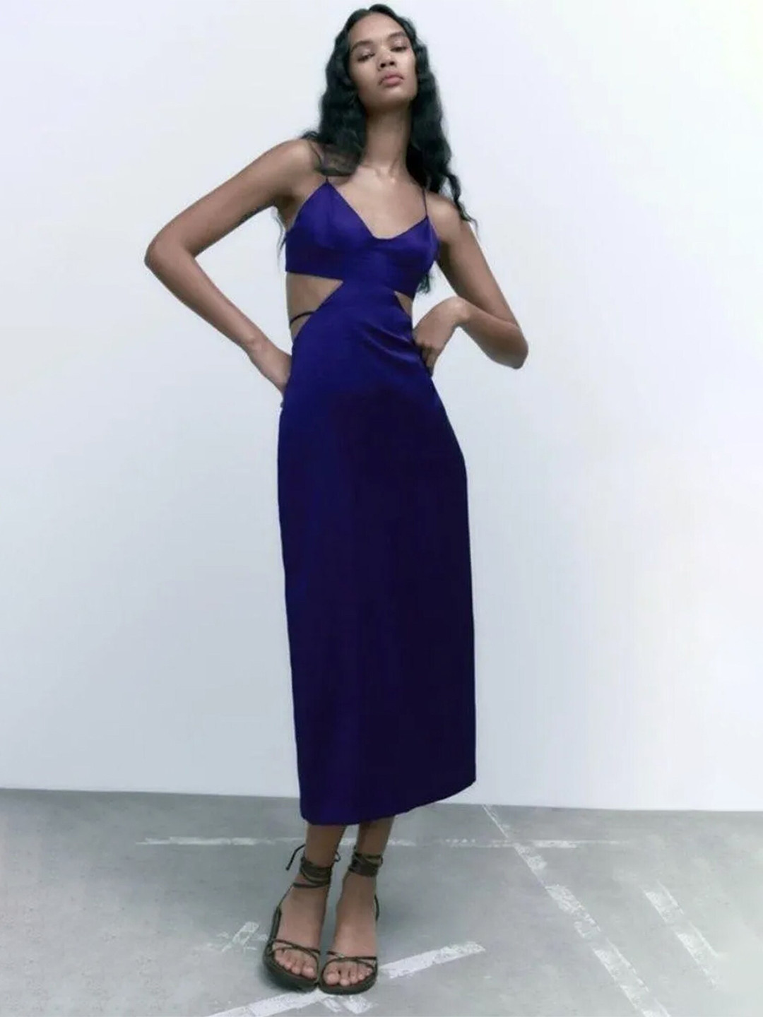 

LULU & SKY Shoulder Straps Sheath Midi Dress, Blue