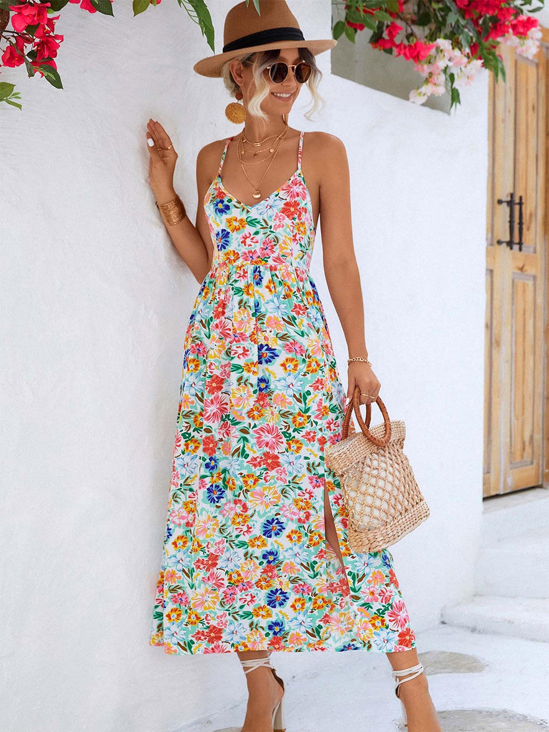 

LULU & SKY Floral Printed Fit & Flare Midi Dress, White