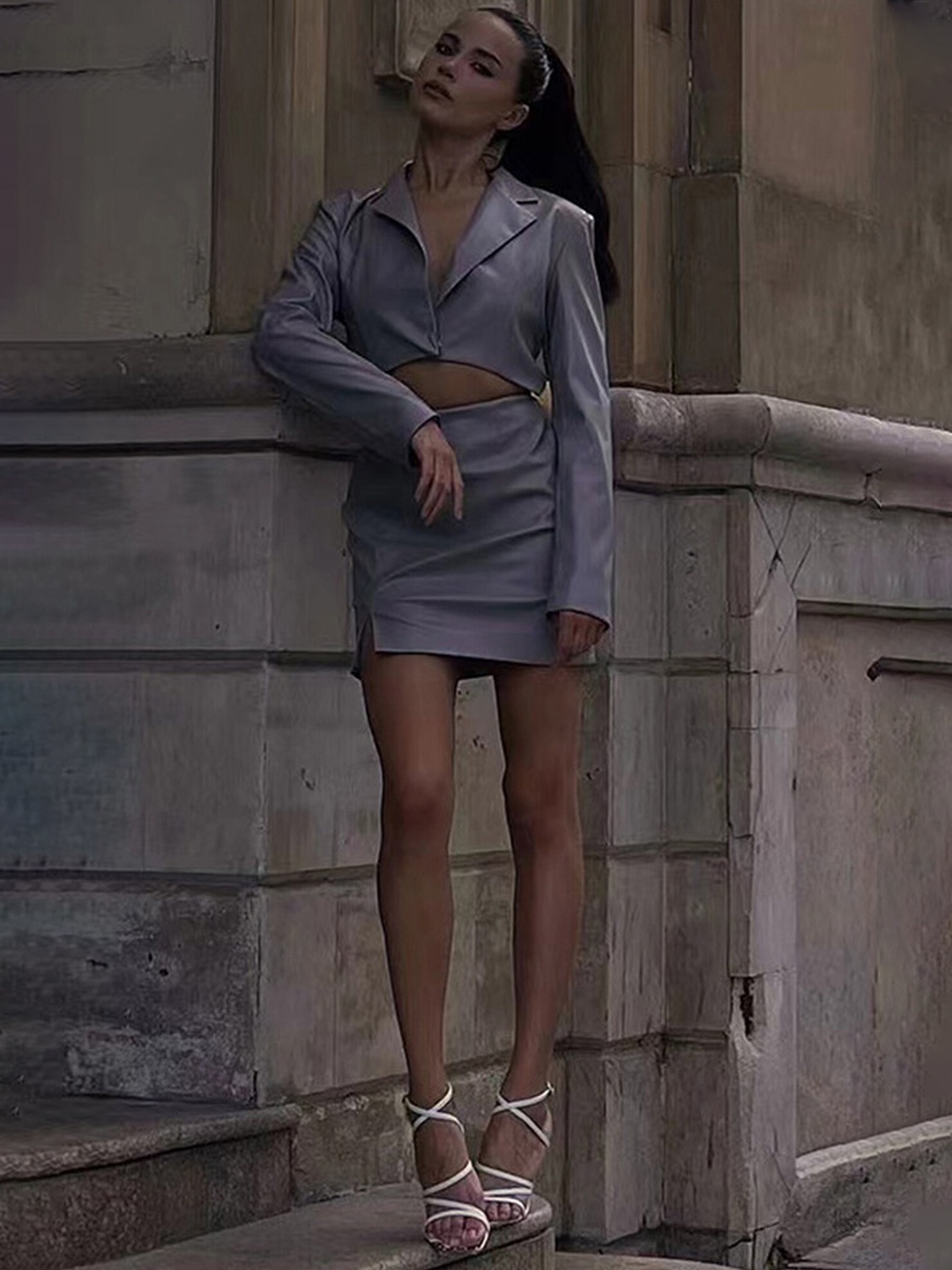 

LULU & SKY Shirt Collar Cut-Out Detail Sheath Dress, Grey