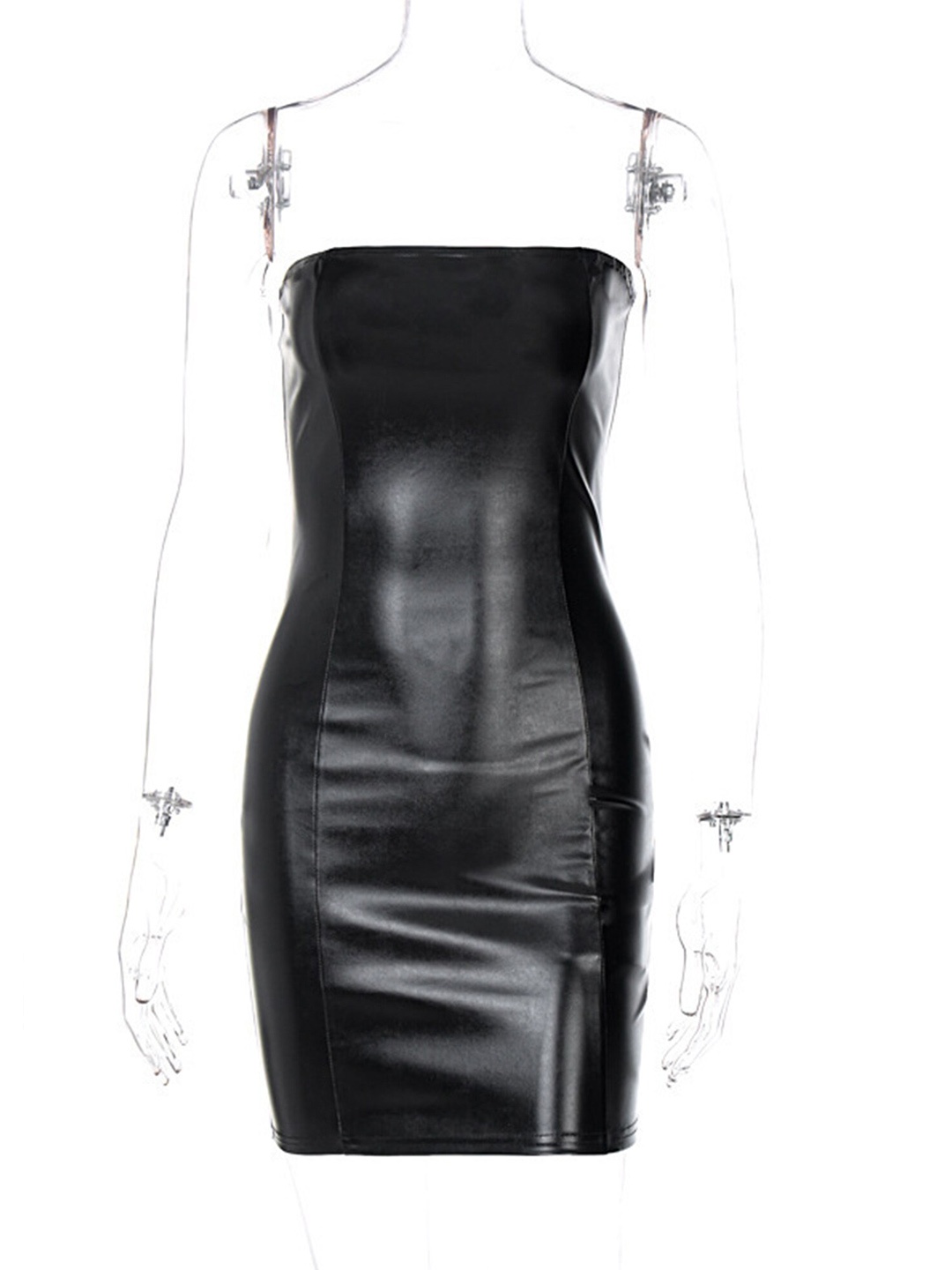 

LULU & SKY Off-Shoulder PU Coated Sheath Dress, Black