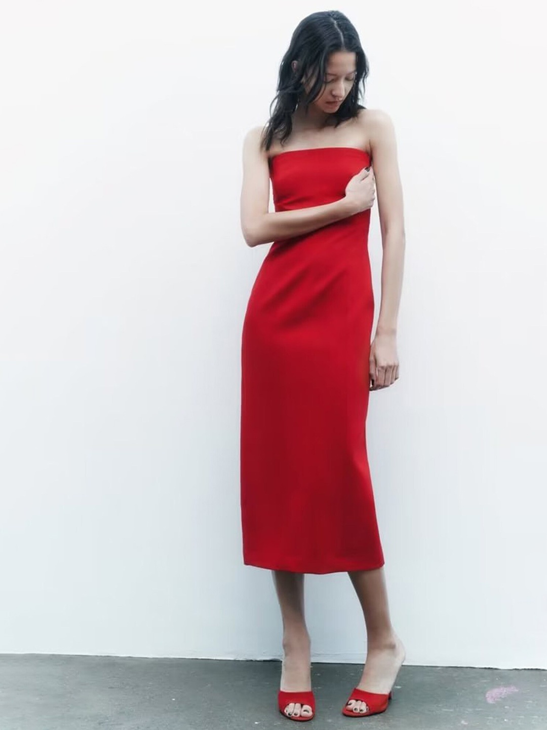 

LULU & SKY Off-Shoulder Sheath Midi Dress, Red