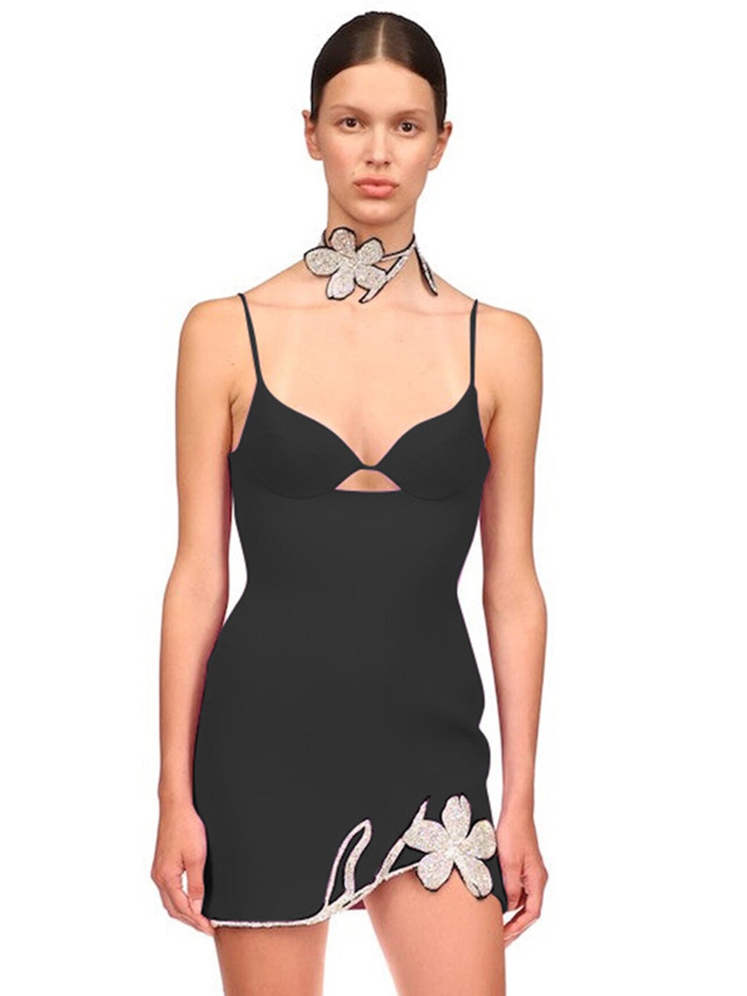 

LULU & SKY Embellished Cut Outs Sheath Mini Dress, Black